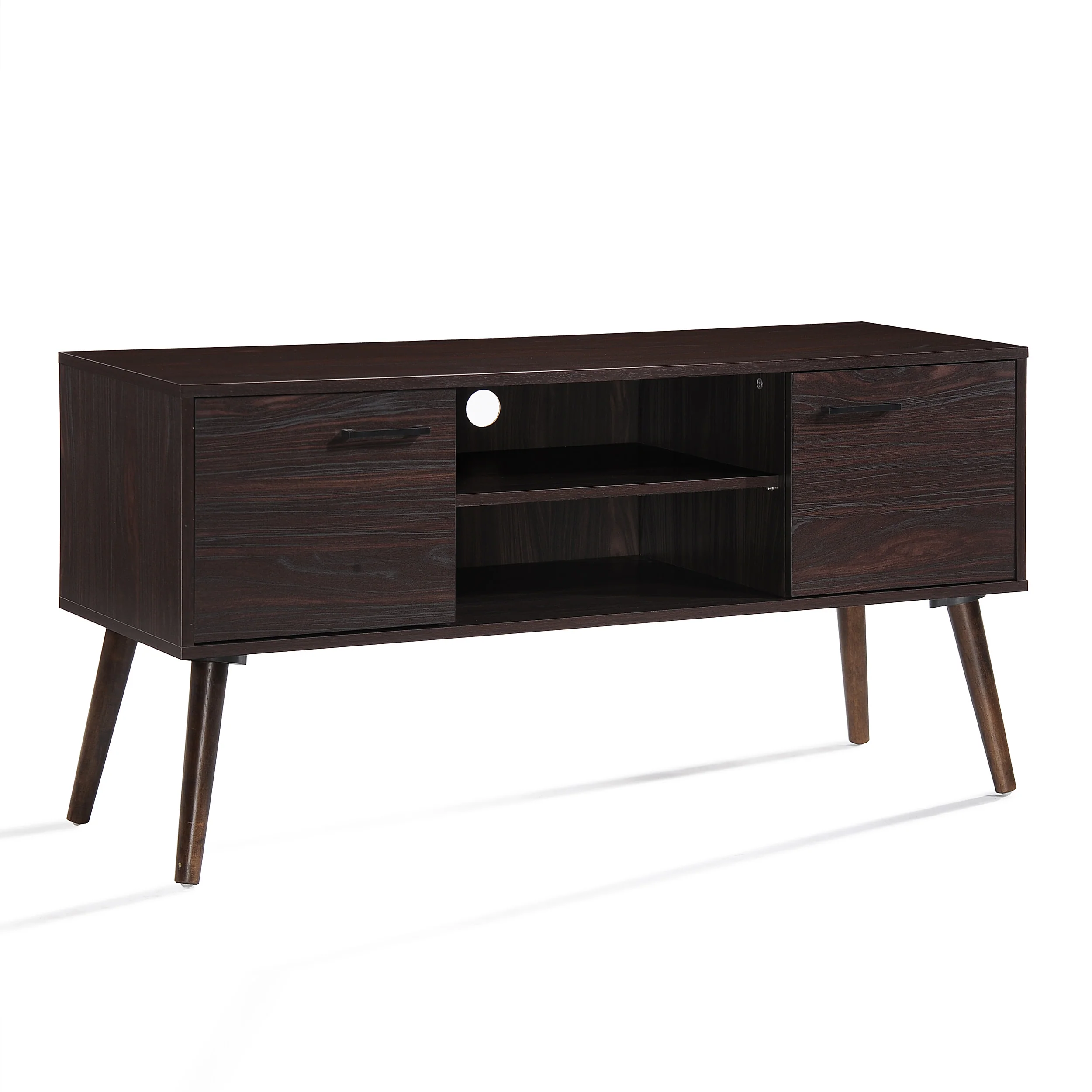 Amal Mid Century Modern 2 Cabinets & Shelves TV Stand - furnishings