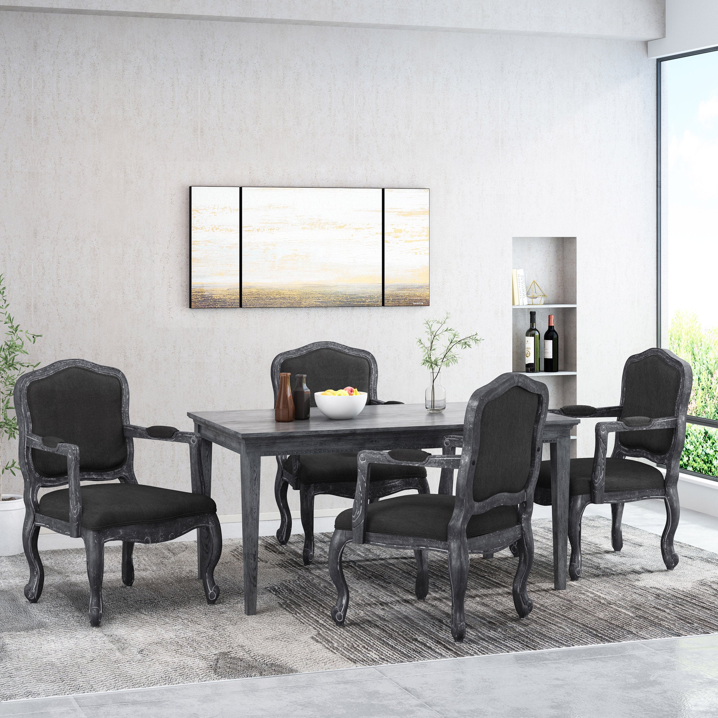 Stene French Country Wood Upholstered Dining Armchair - furnishings