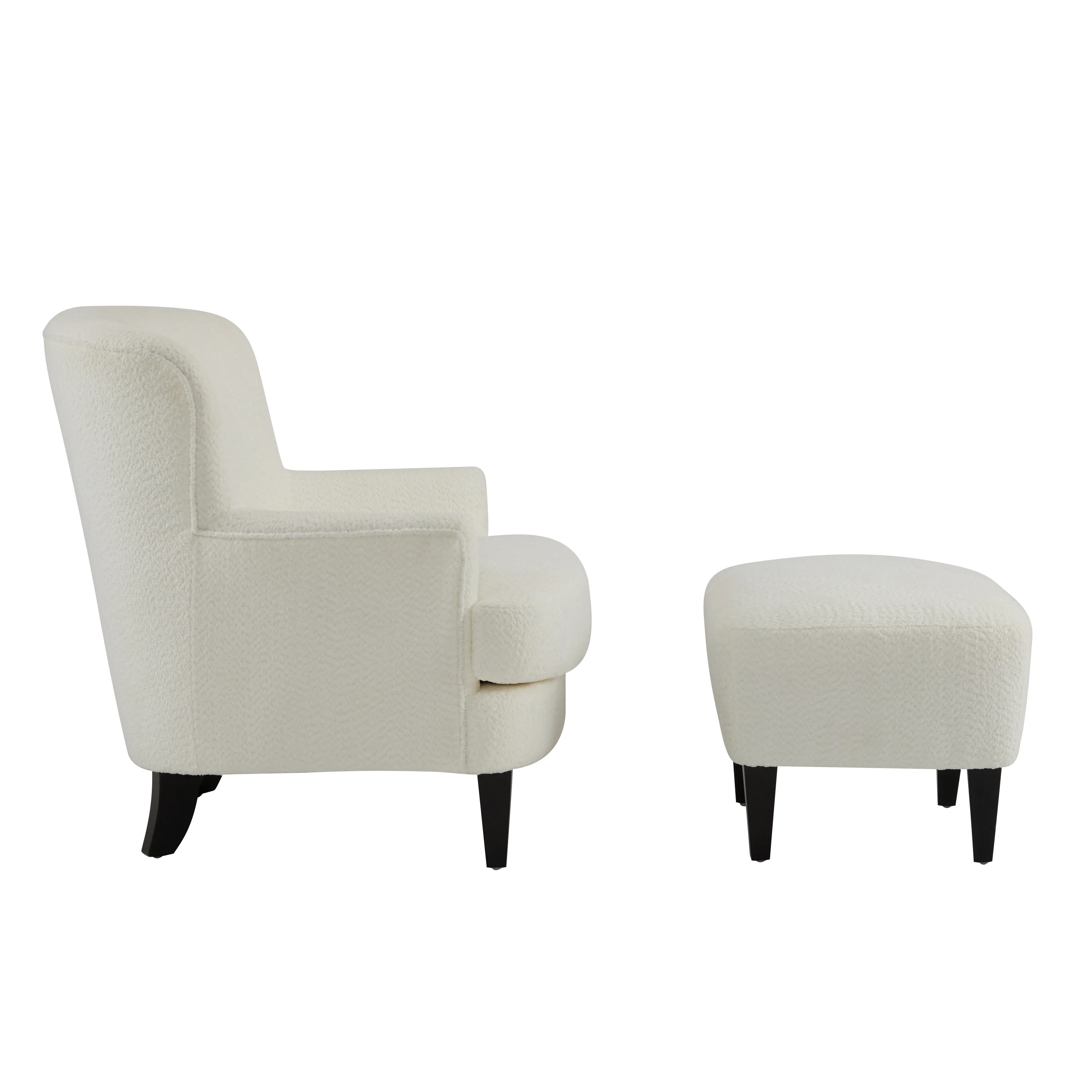 Lyrae Modern Birch Upholstered Club Chair with Ottoman, Off-White - furnishings