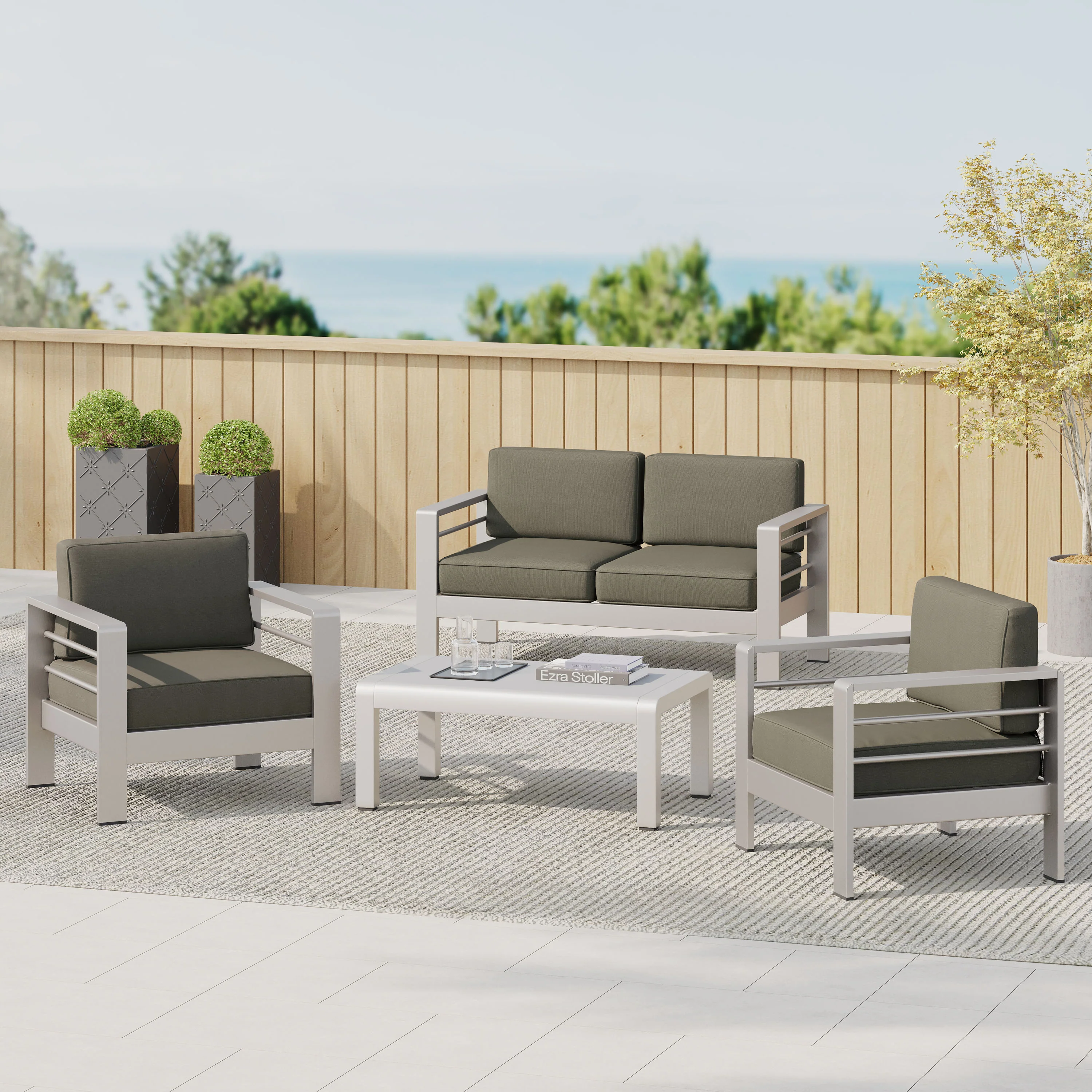 Sonora Outdoor Aluminum 4-piece Loveseat Set with Cushions - furnishings