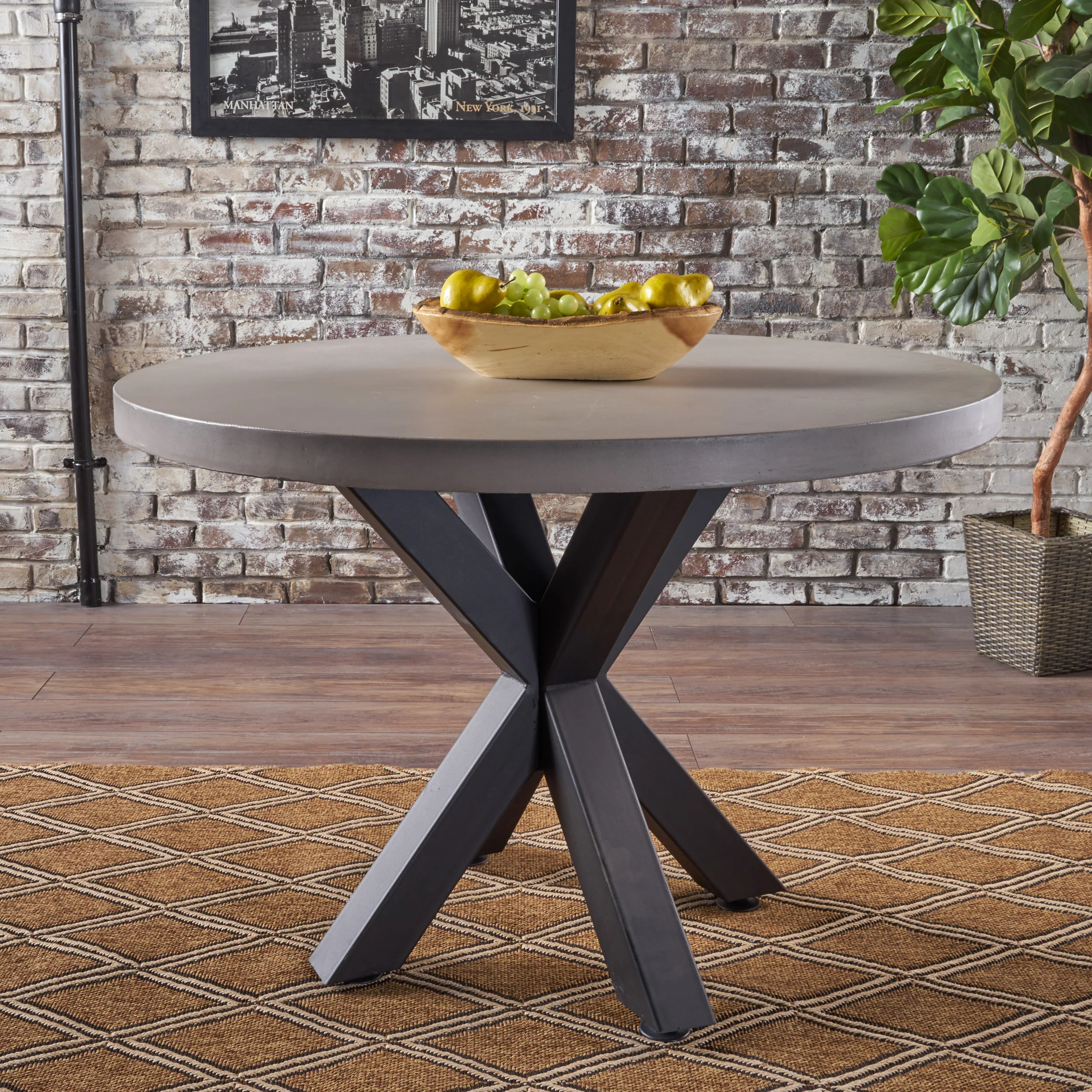 Caprice Modern Lightweight Concrete Circular Dining Table with Cross Base - furnishings