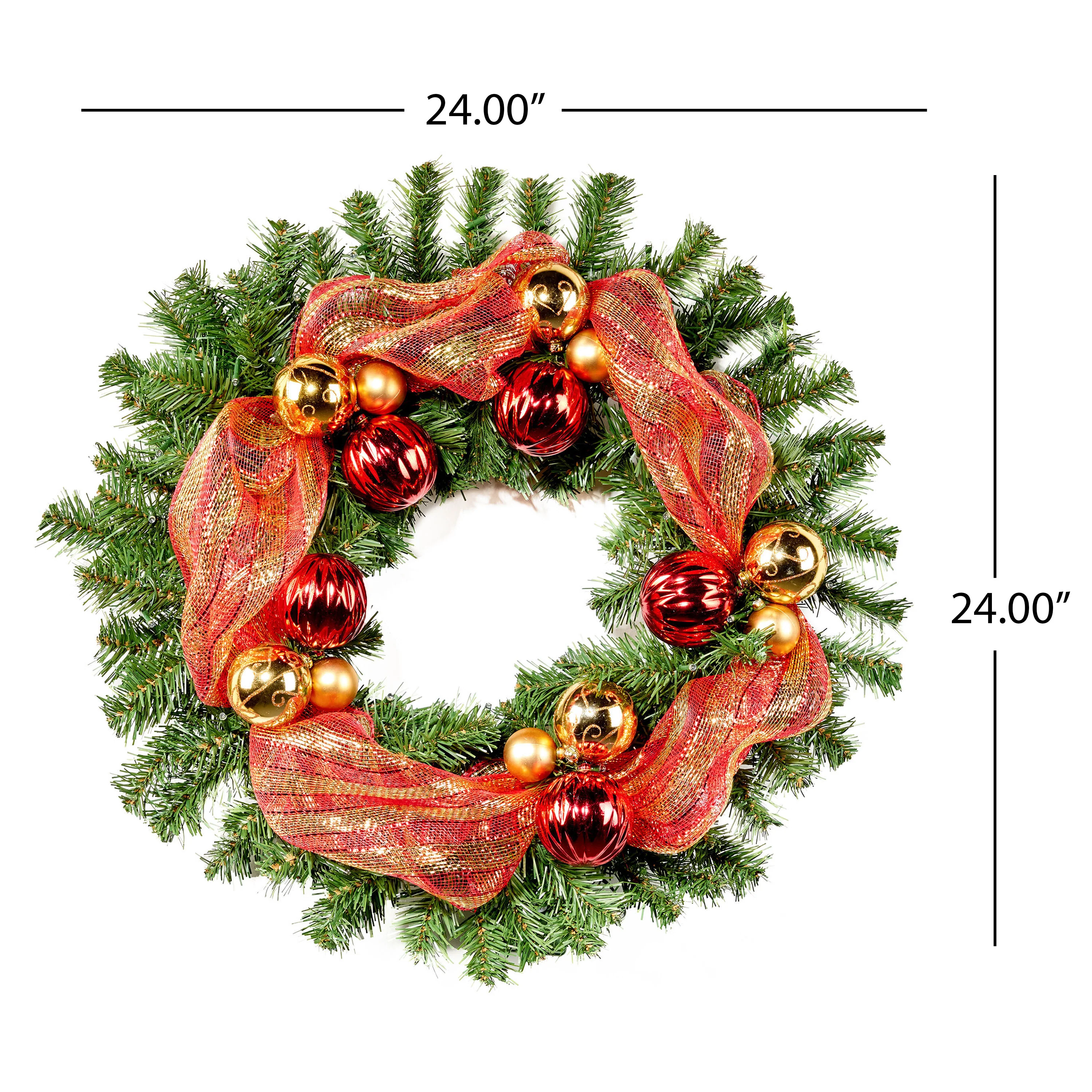 24-inch Noble For Pre-Lit Warm White LED Pre-Decorated Artificial Christmas Wreath - furnishings