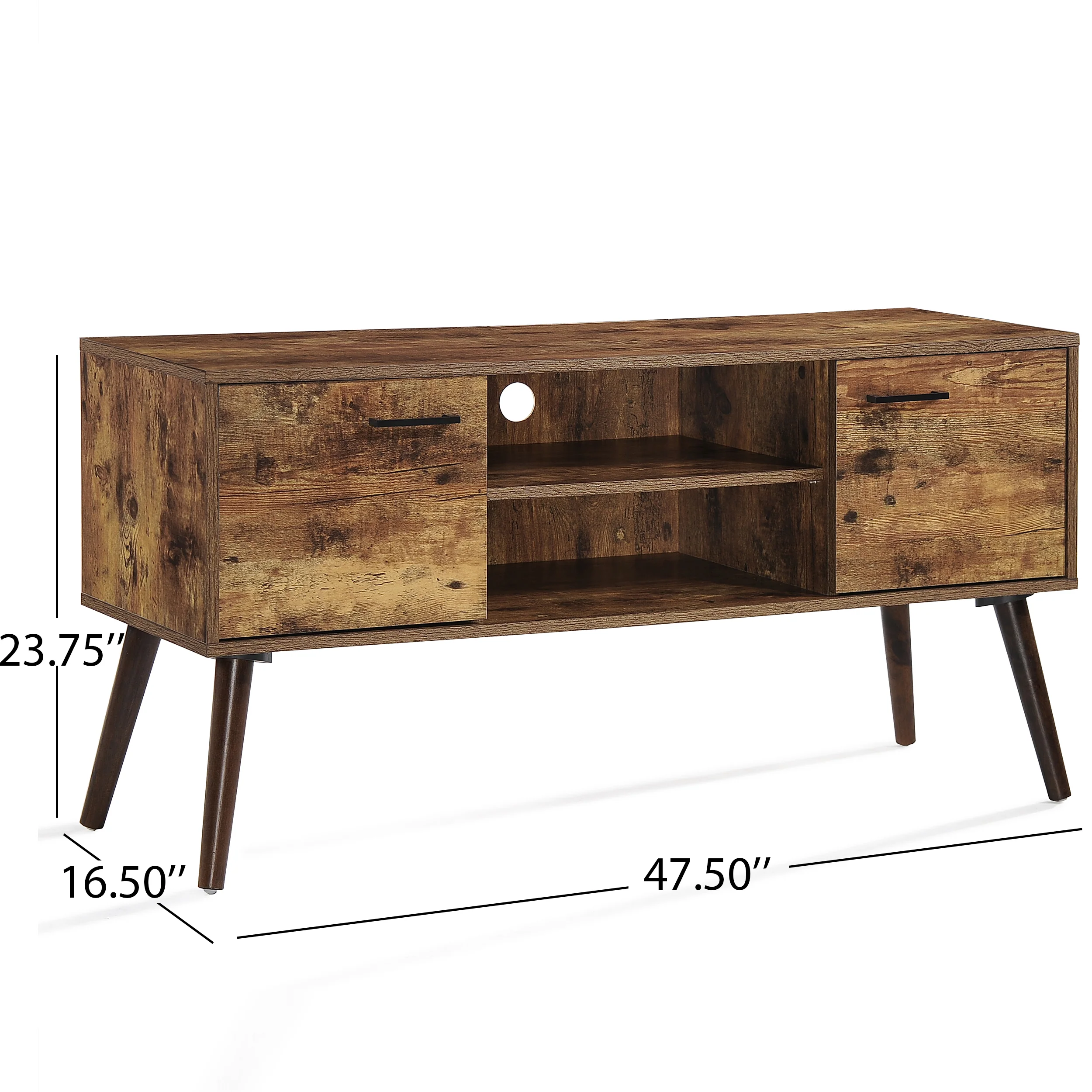 Amal Mid Century Modern 2 Cabinets & Shelves TV Stand - furnishings