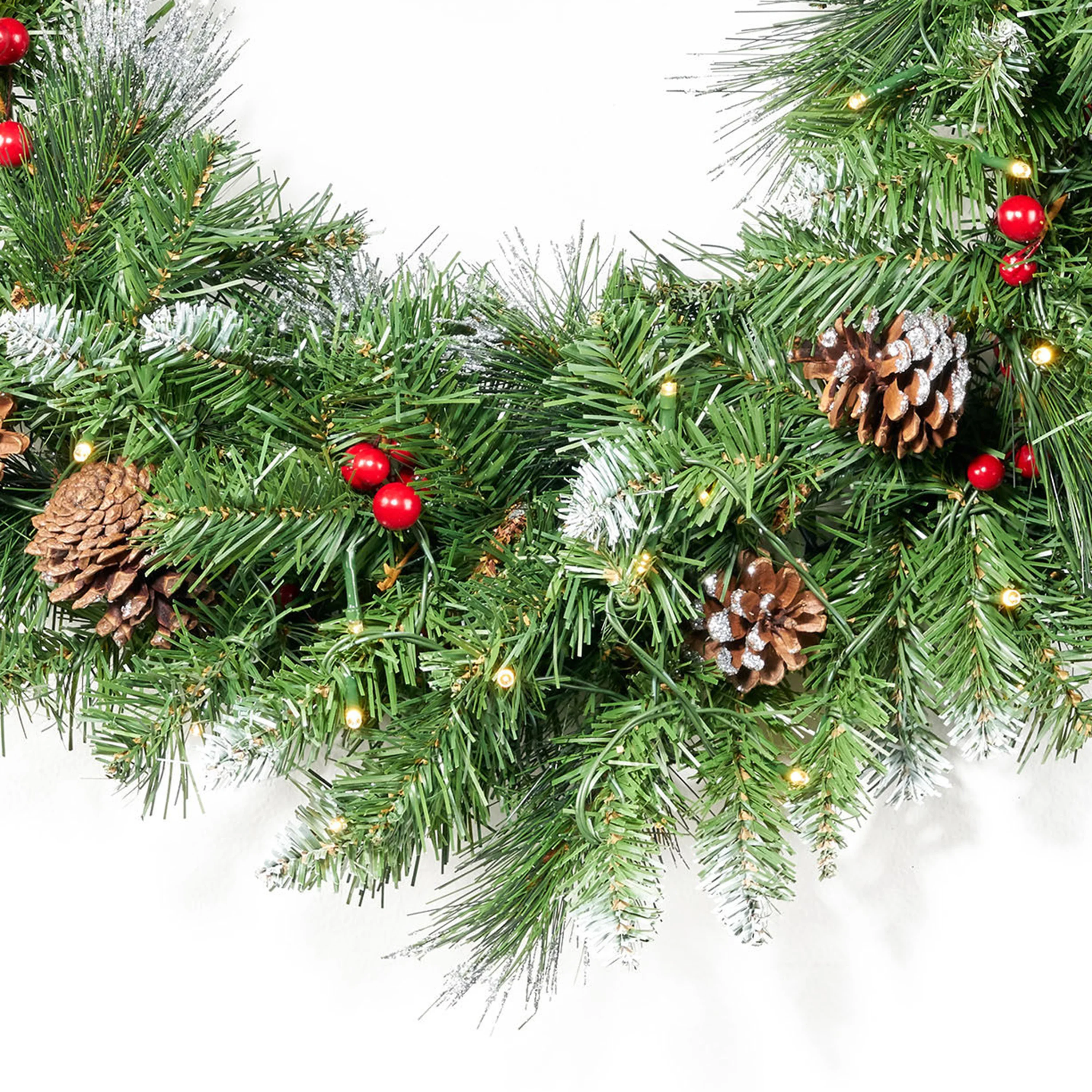 Chrisan 24''Glitter Bristle Mixed Wreath with with 9 Red Berry and 9 Pine - furnishings