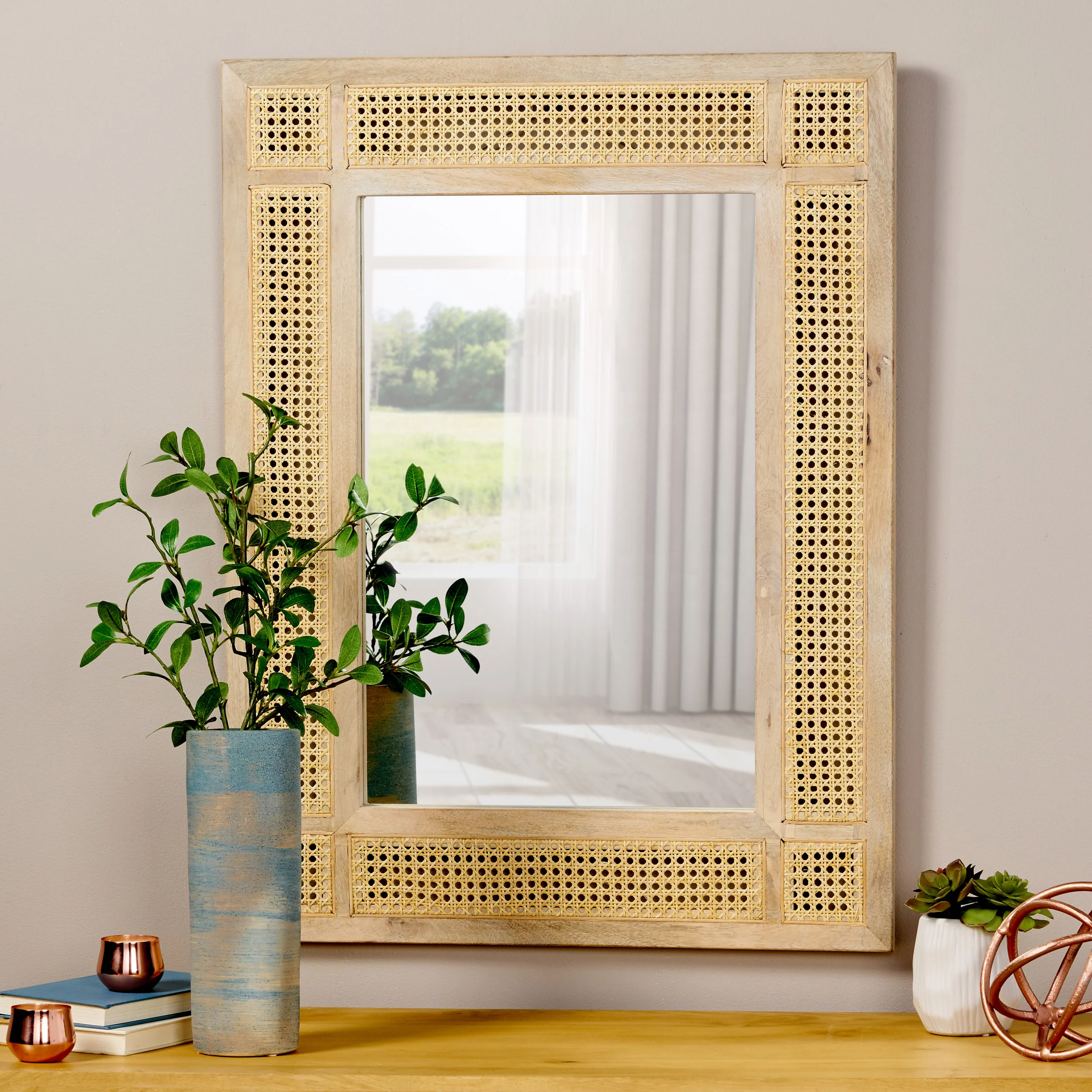 Hazel Boho Mirror with Wicker Caning - furnishings
