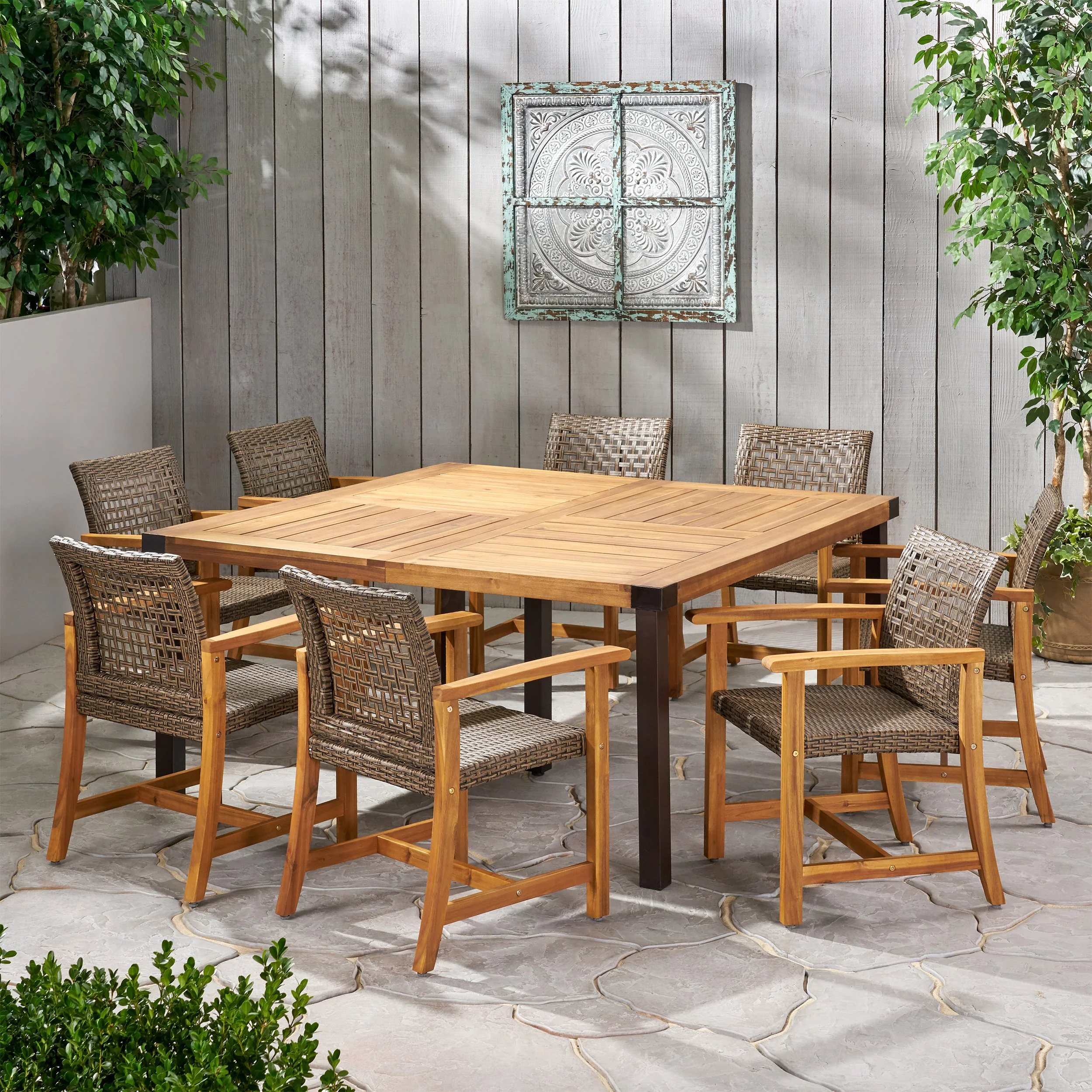 Loralynn Outdoor 8 Seater Acacia Wood Dining Set - furnishings