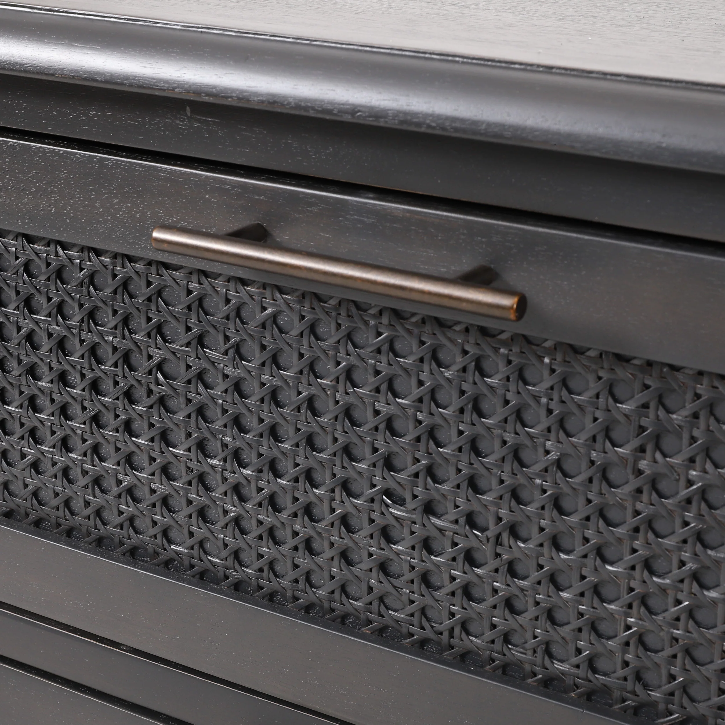 Pollards Rustic Acacia Wood and Cane 3 Drawer Dresser, Dark Gray - furnishings