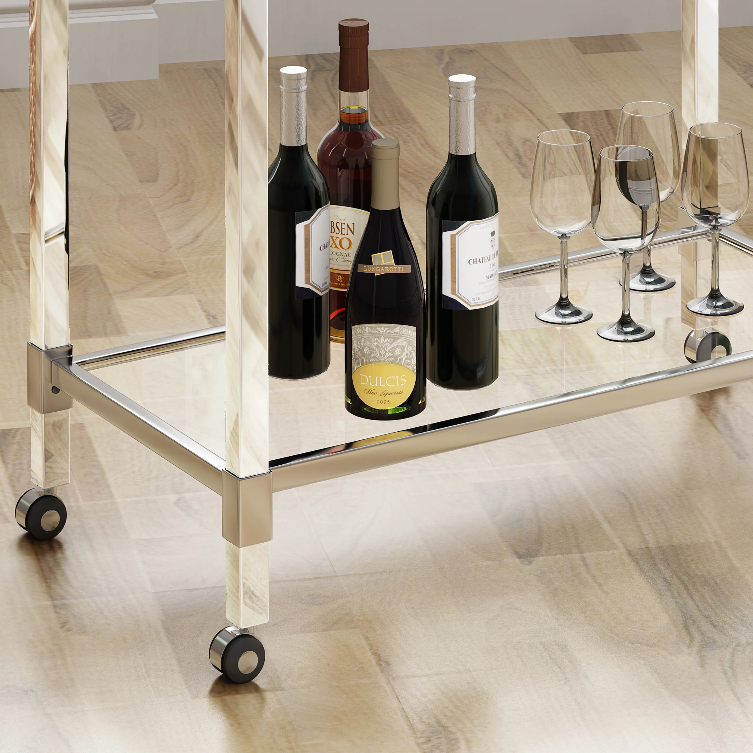 Hilary Modern Glass Bar Trolley - furnishings