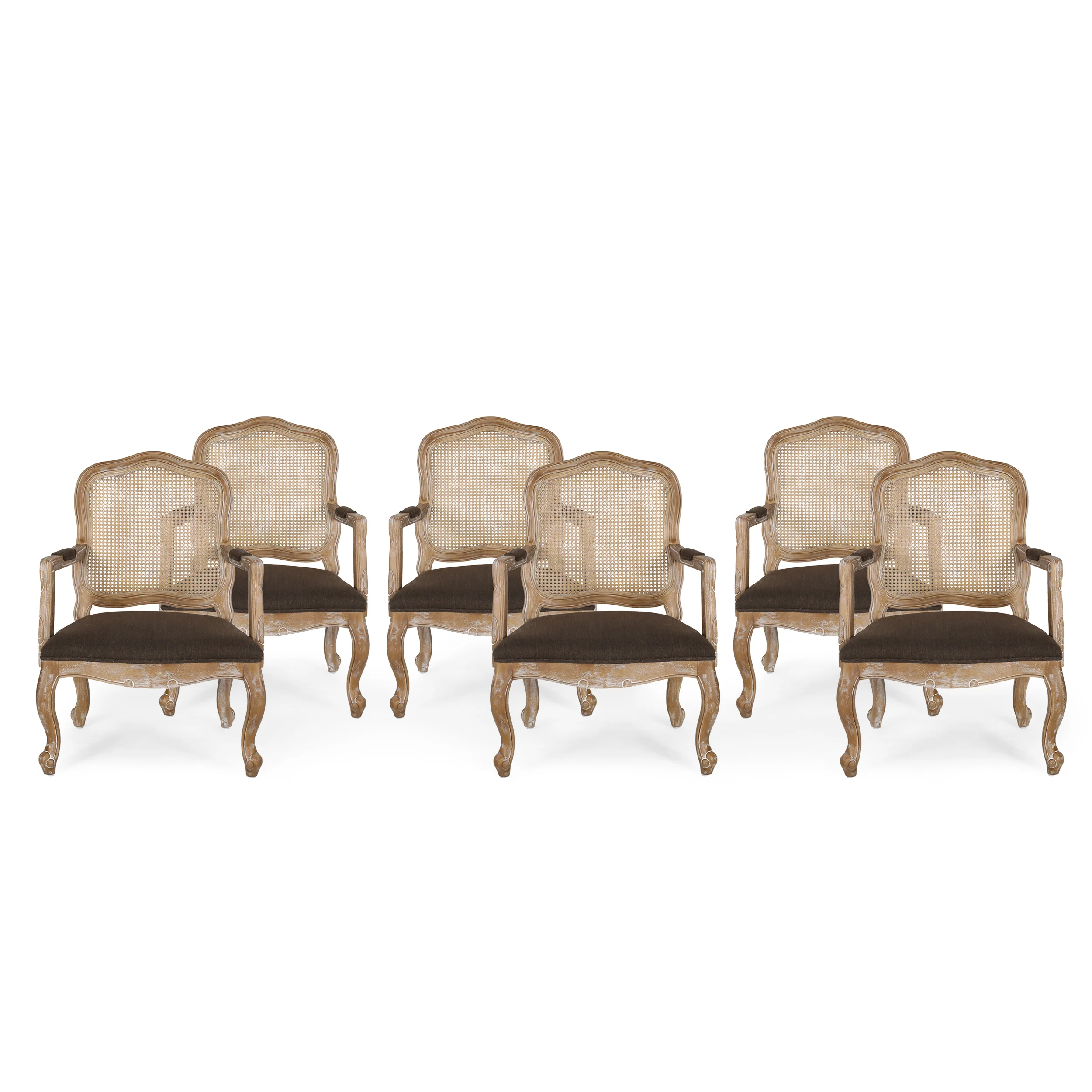 Biorn French Country Wood and Cane Upholstered Dining Armchair - furnishings