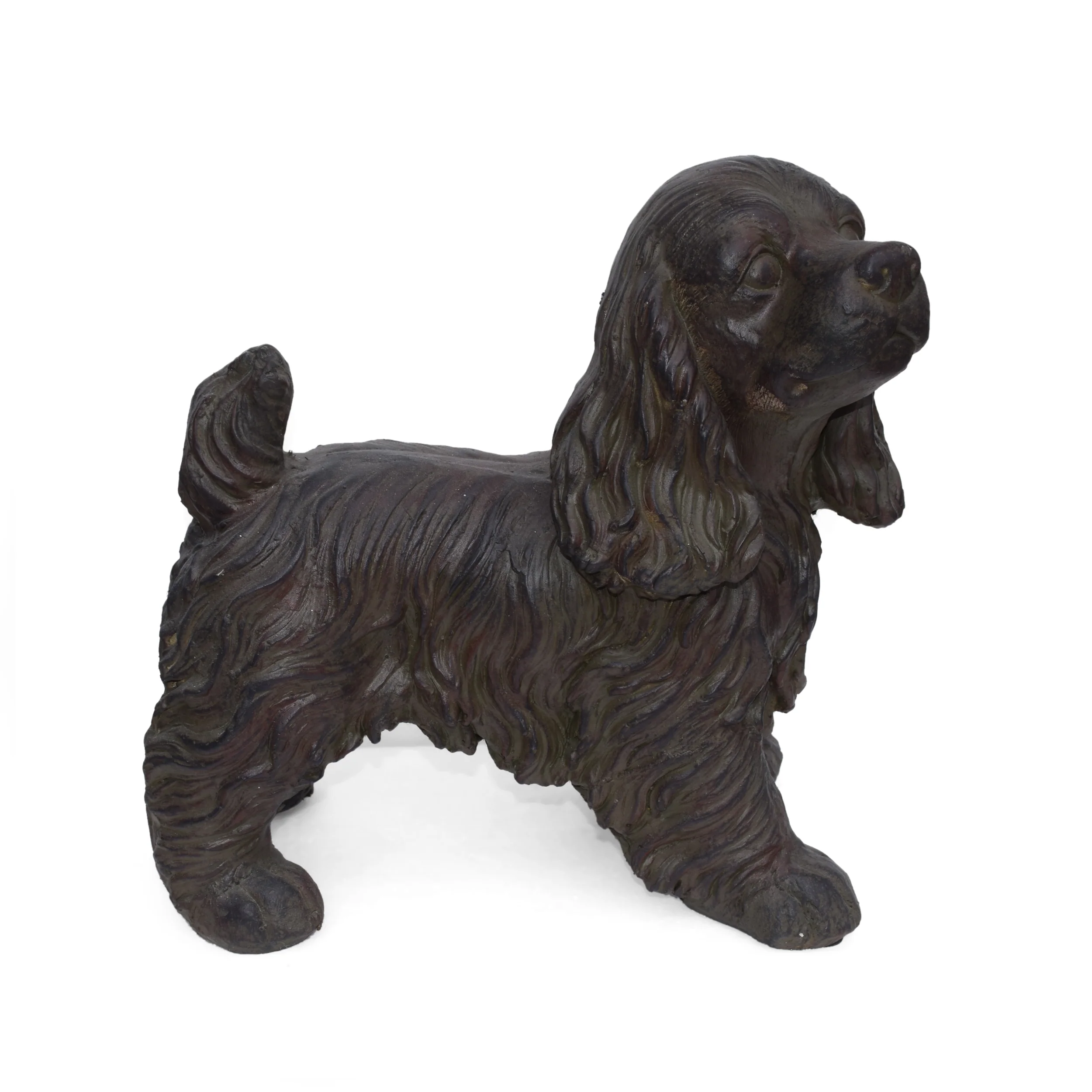 Messiah Outdoor Cocker Spaniel Dog Garden Statue, Brown Finish - furnishings