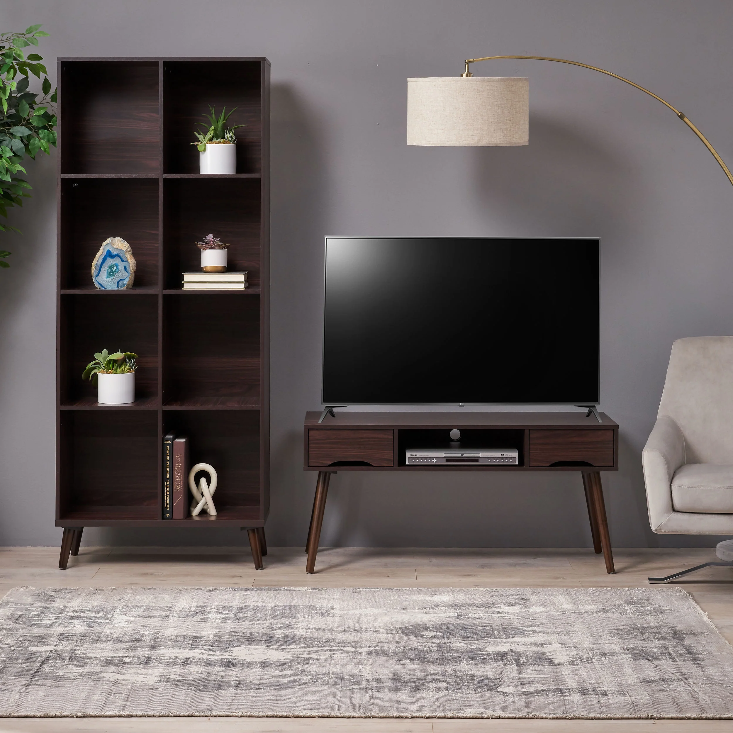 Irene Mid Century 2 Piece TV Stand & Bookcase Set - furnishings