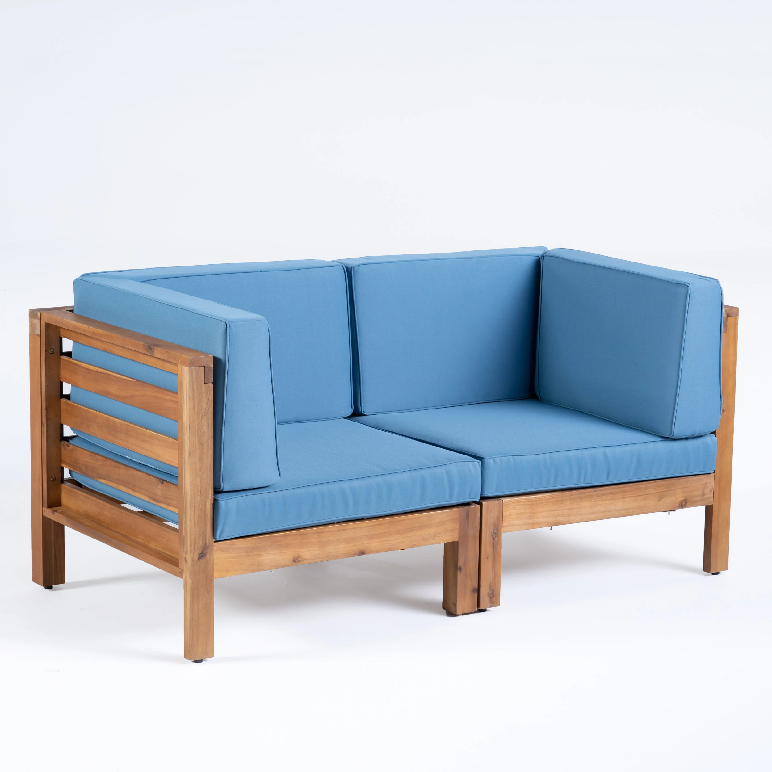 Dawson Outdoor 2-Seater Acacia Wood Sectional Loveseat Set with Cushions - furnishings
