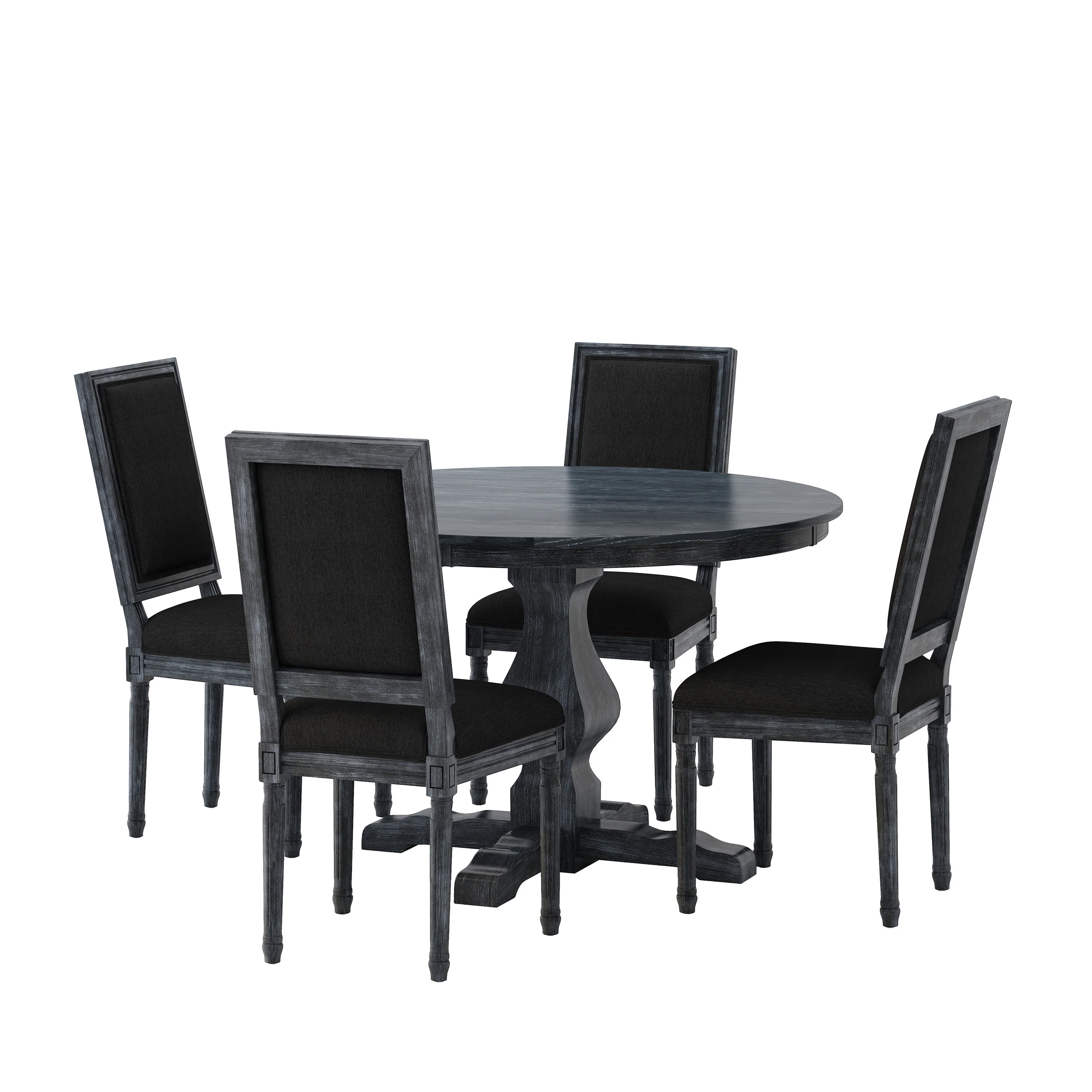 Merlene French Country Fabric Upholstered Wood 5 Piece Circular Dining Set - furnishings