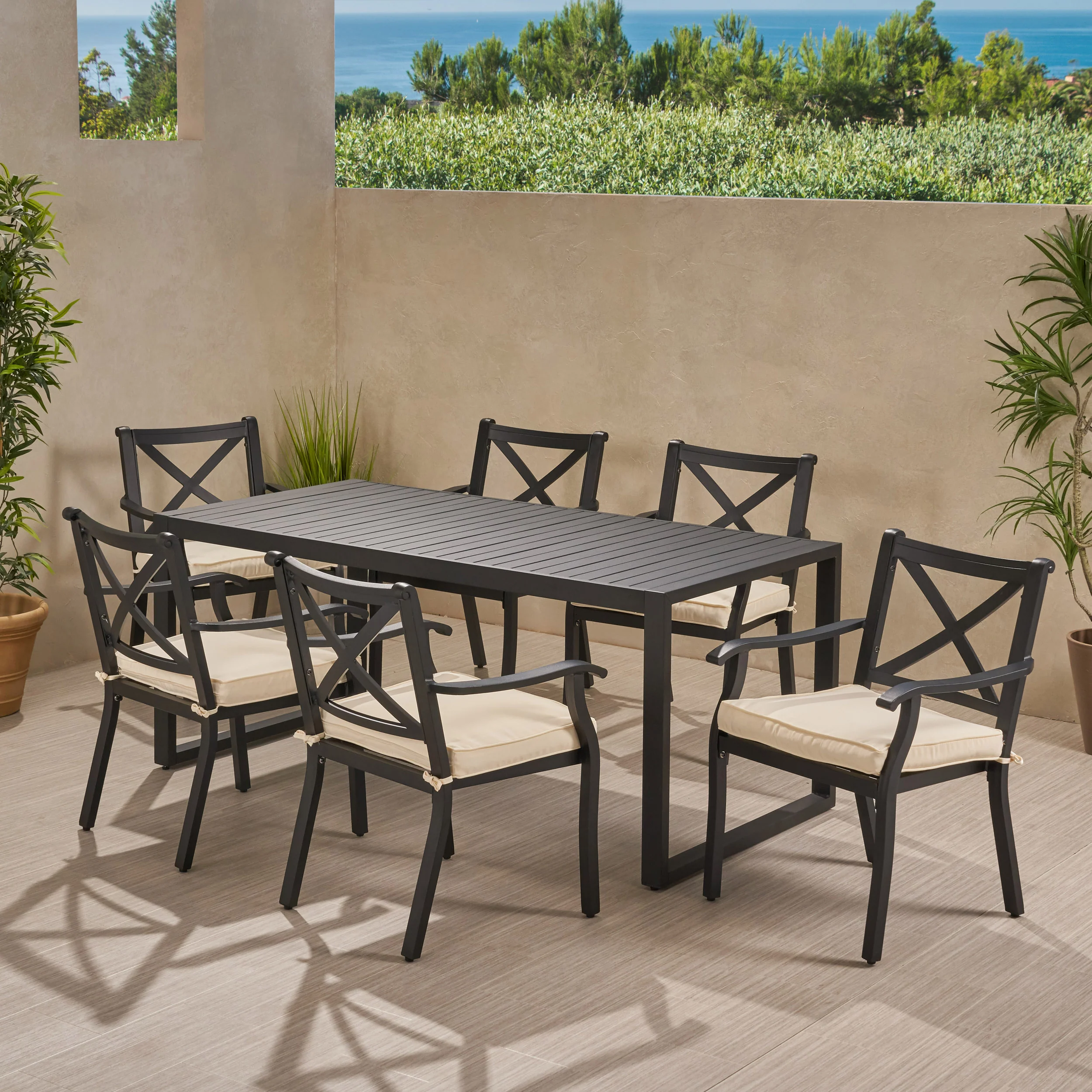 Nealie Outdoor 6 Seater Aluminum Dining Set - furnishings