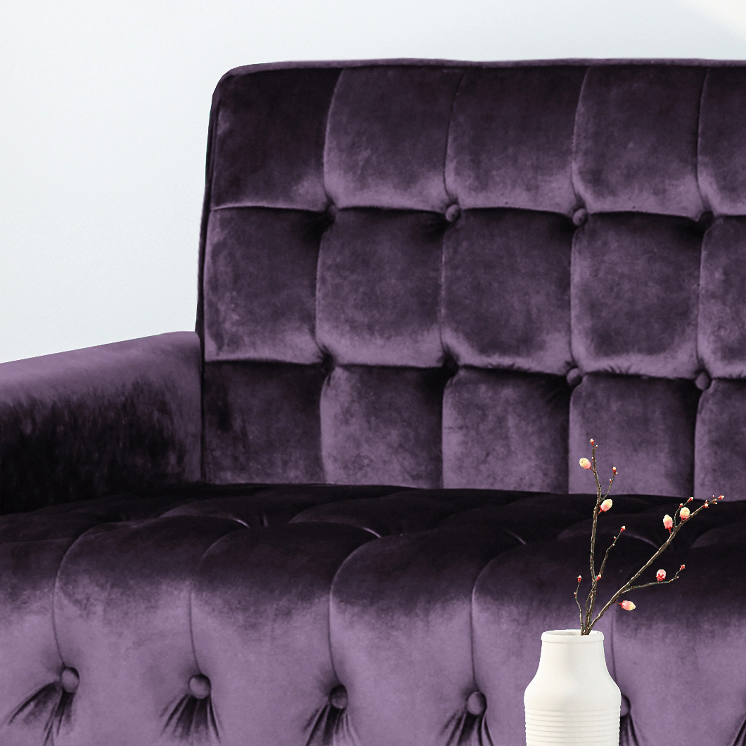 Adan Tufted Velvet Sofa with Gold Tipped Tapered Legs - furnishings