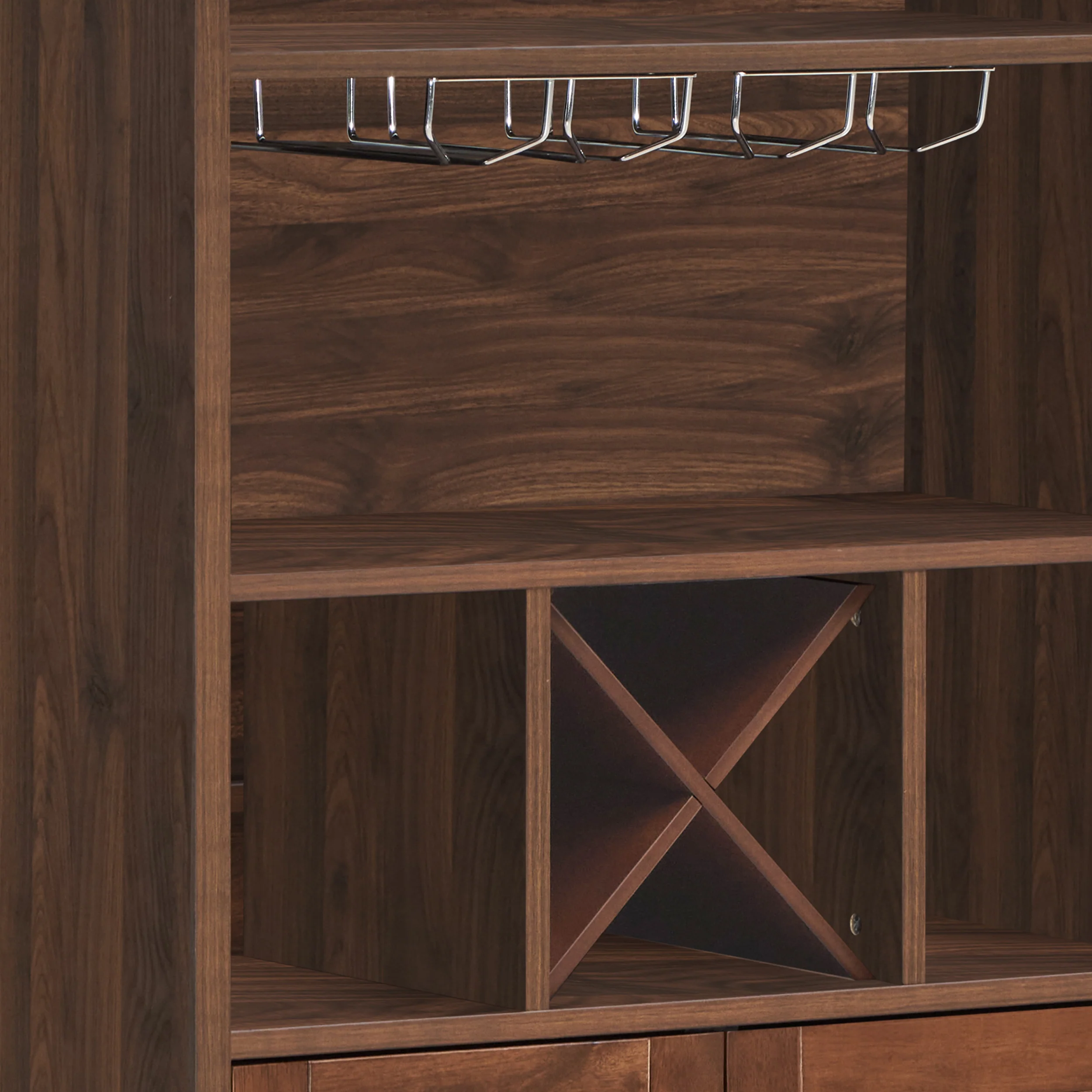 Newell Farmhouse Wooden 4 Bottle Wine Cabinet, Walnut and Dark Brown - furnishings