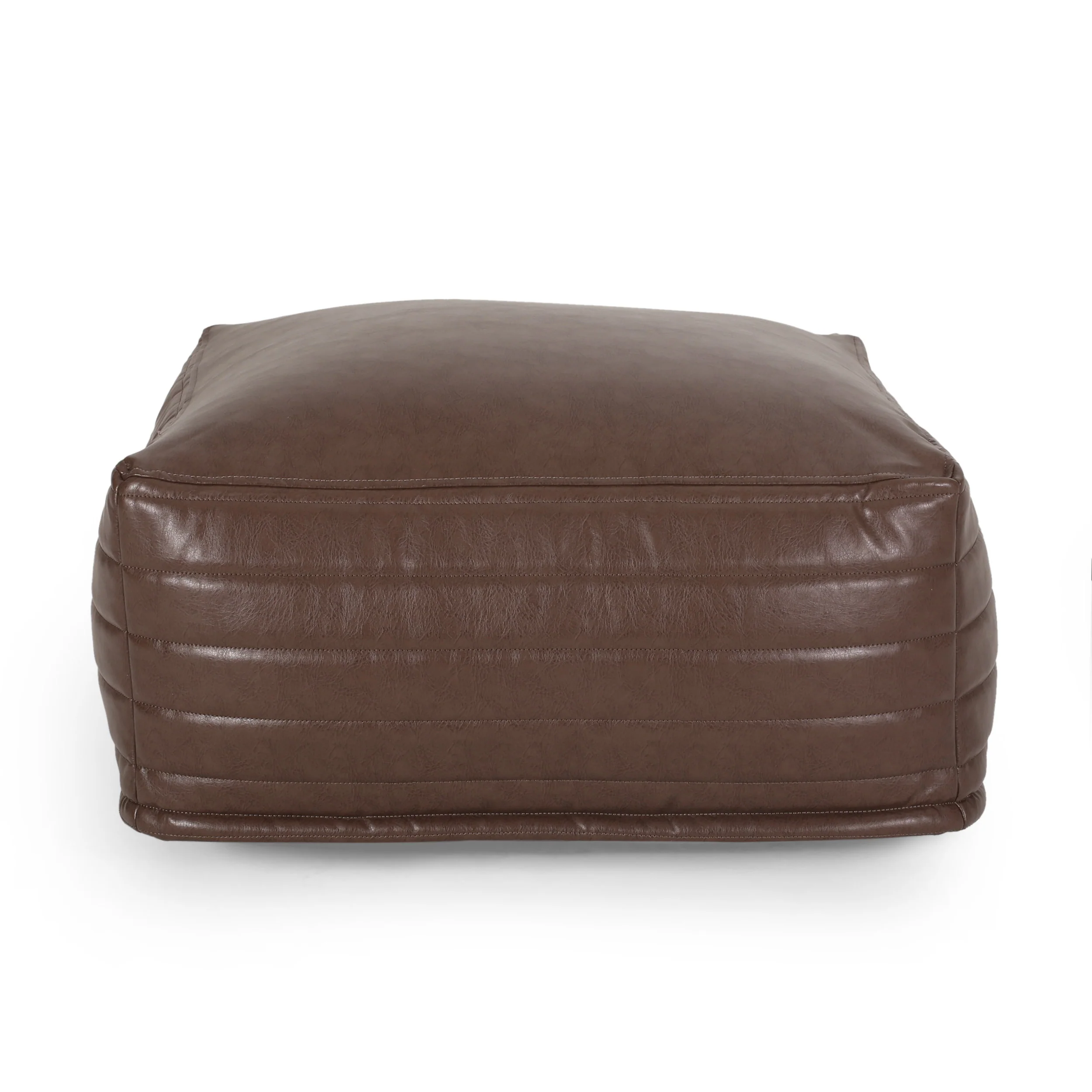 Conrail Contemporary Faux Leather Channel Stitch Pouf - furnishings
