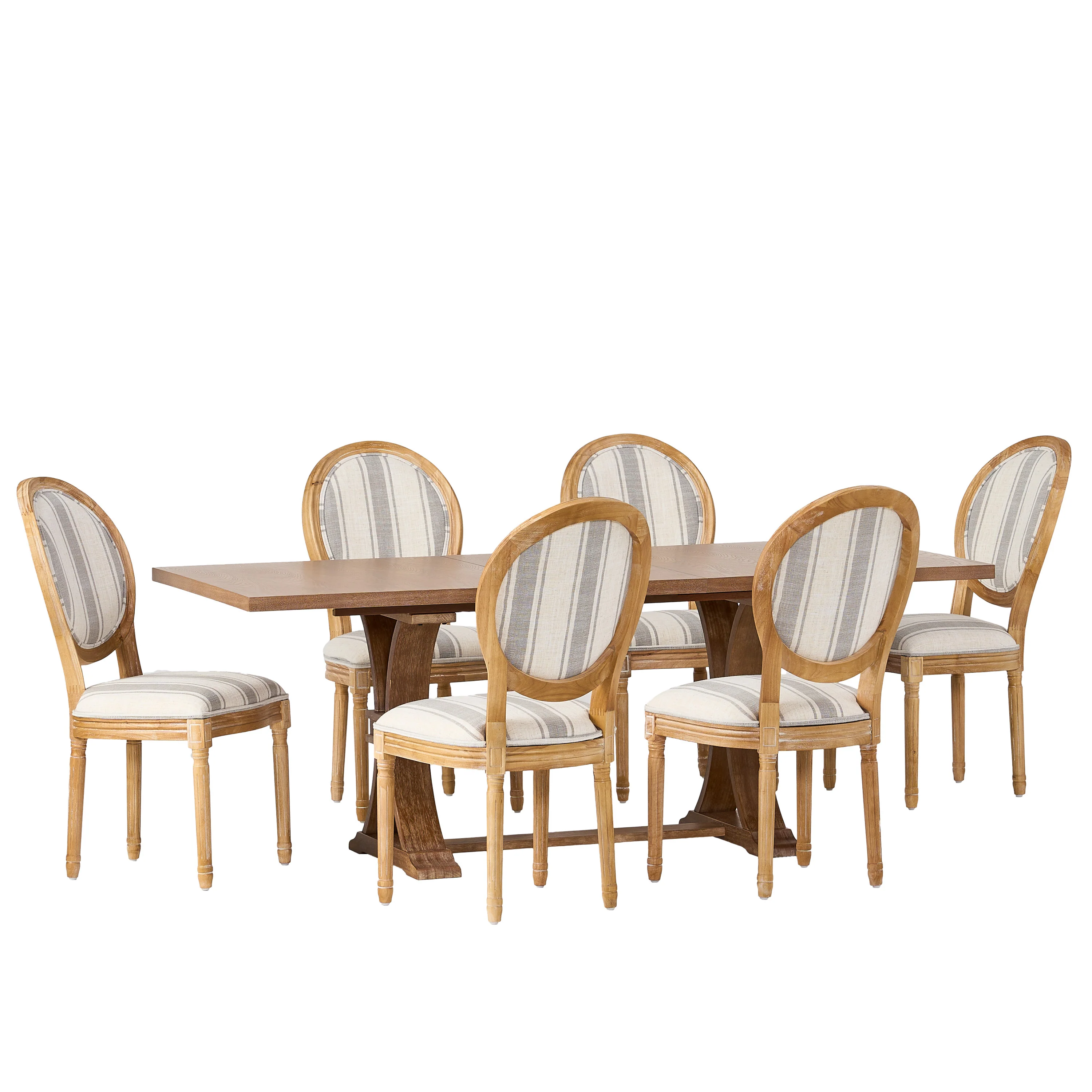 Dason French Country Fabric Upholstered Wood 7 Piece Dining Set - furnishings