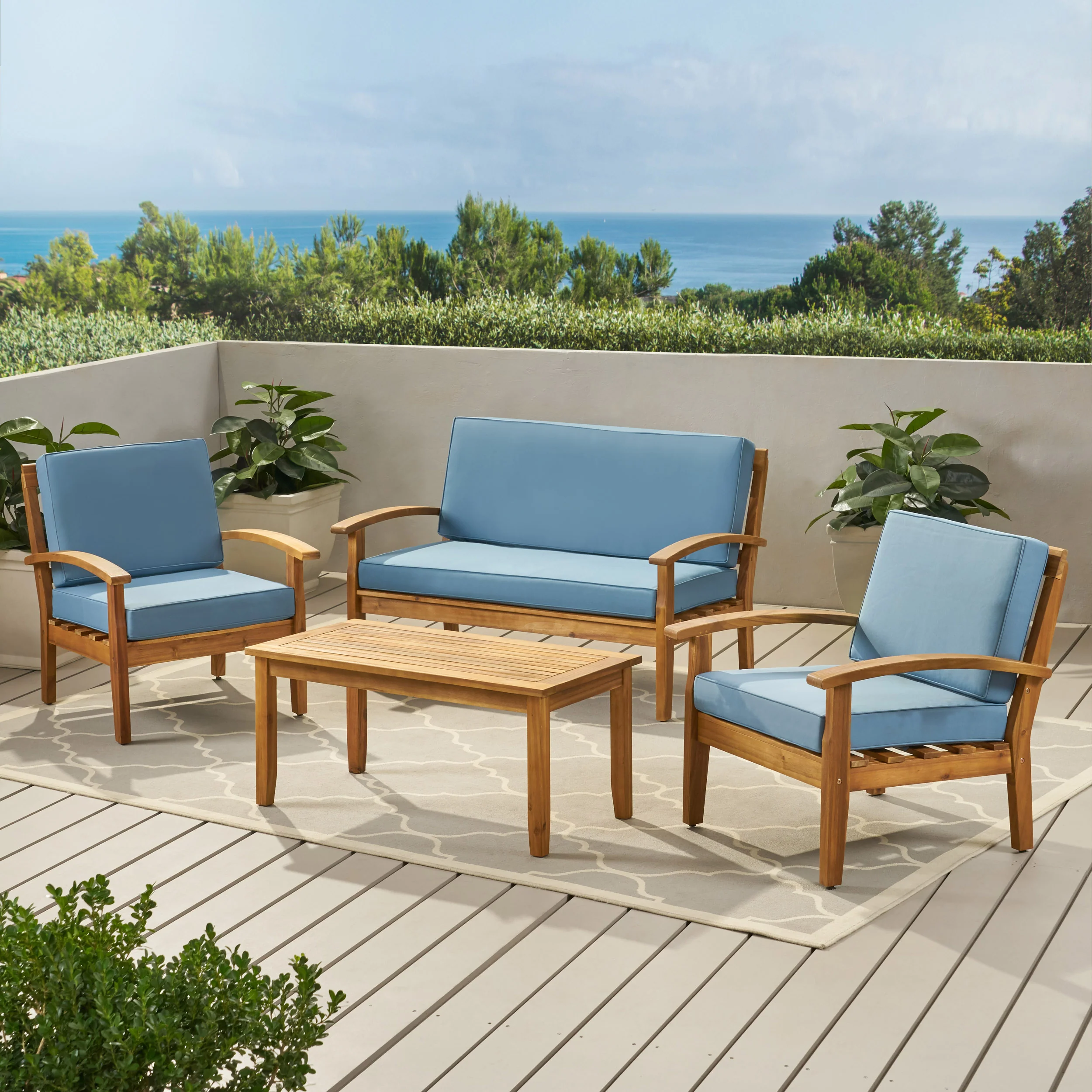 Peyton 4 Pc Acacia Wood Chat Set w/ Water Resistant Cushions - furnishings