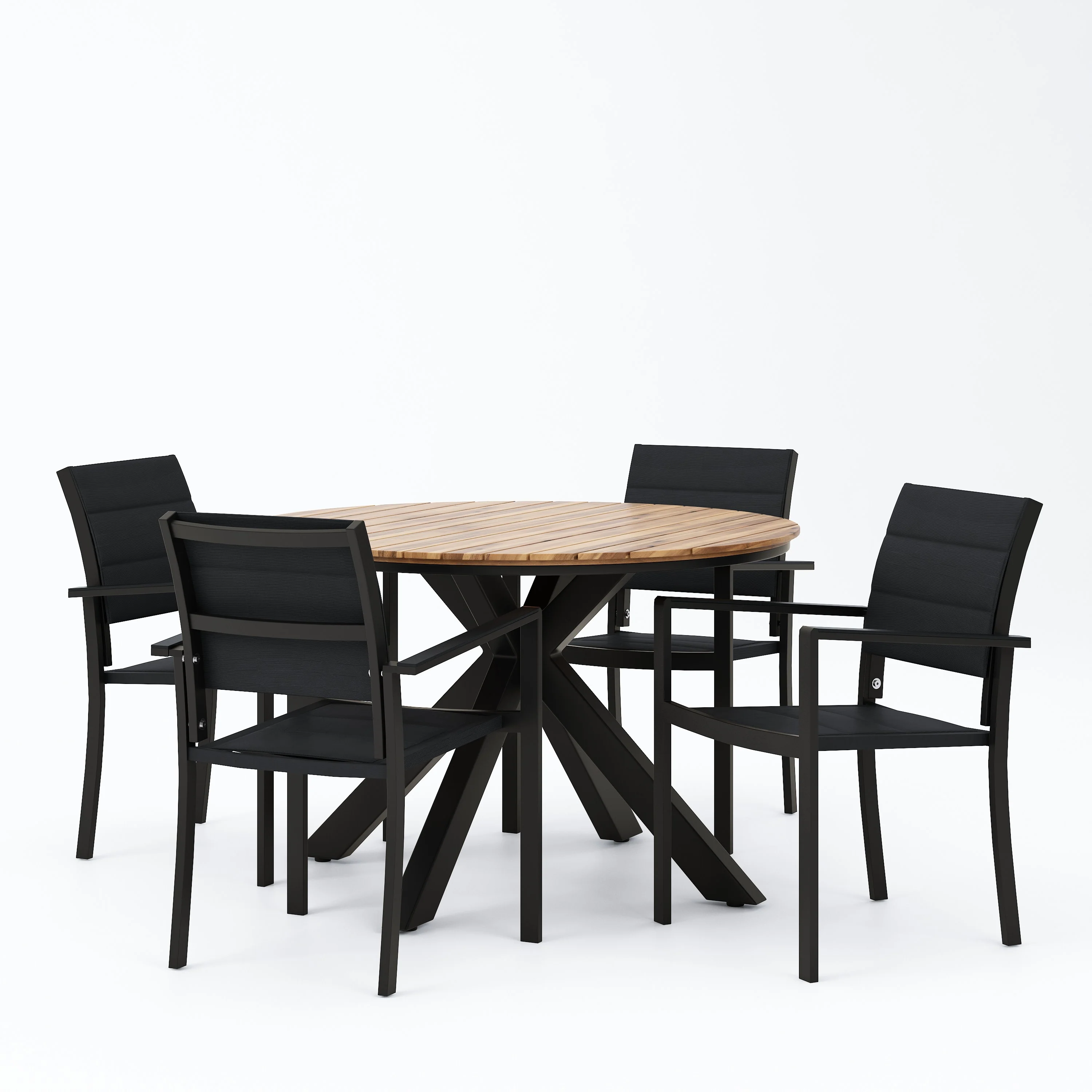 Mellie Outdoor Mesh and Acacia Wood 5 Piece Dining Set, Black and Teak - furnishings