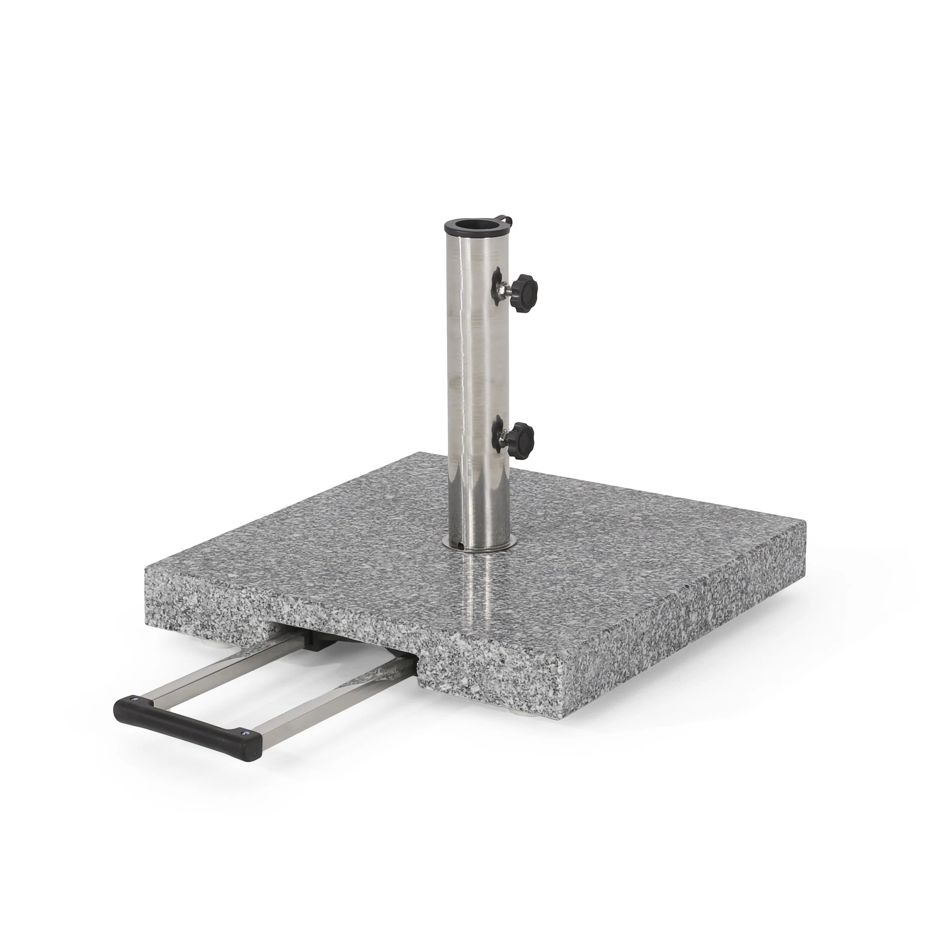 Martino Outdoor Natural Grey Granite and Stainless Steel Umbrella Base - furnishings