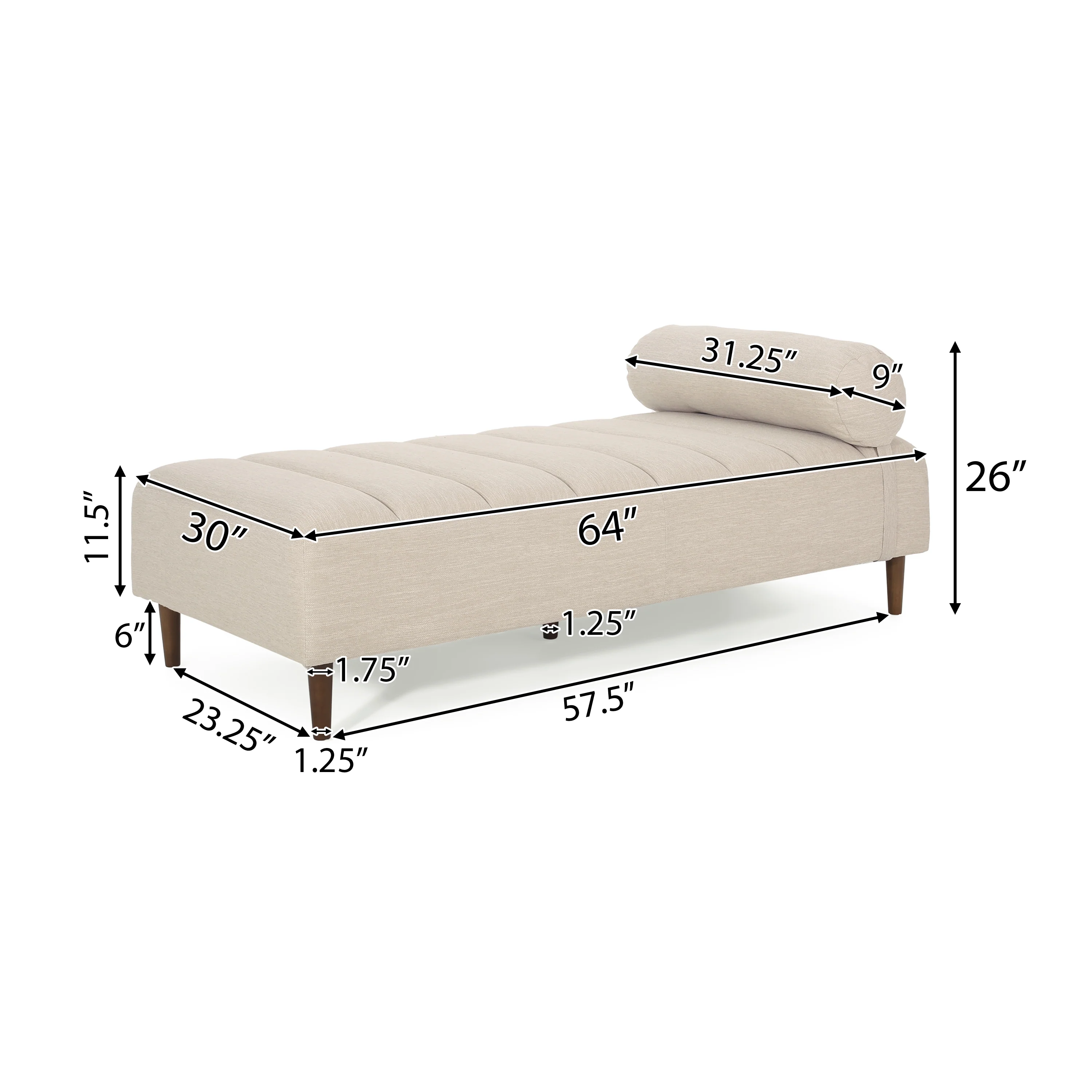 Holmwood Mid Century Modern Fabric Tufted Chaise Lounge with Bolster Pillow - furnishings