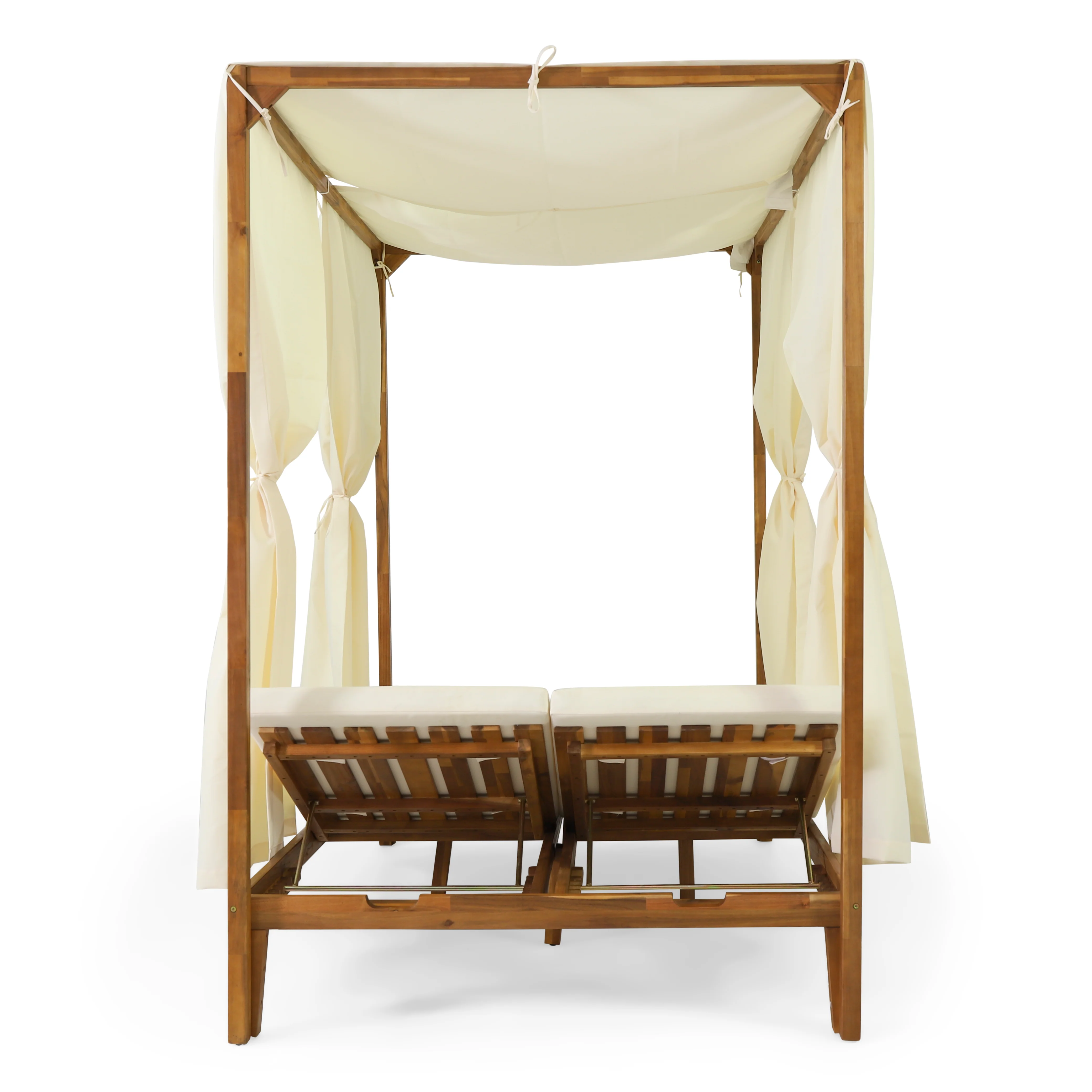Leaverton Outdoor 2 Seater Adjustable Acacia Wood Daybed with Curtains - furnishings