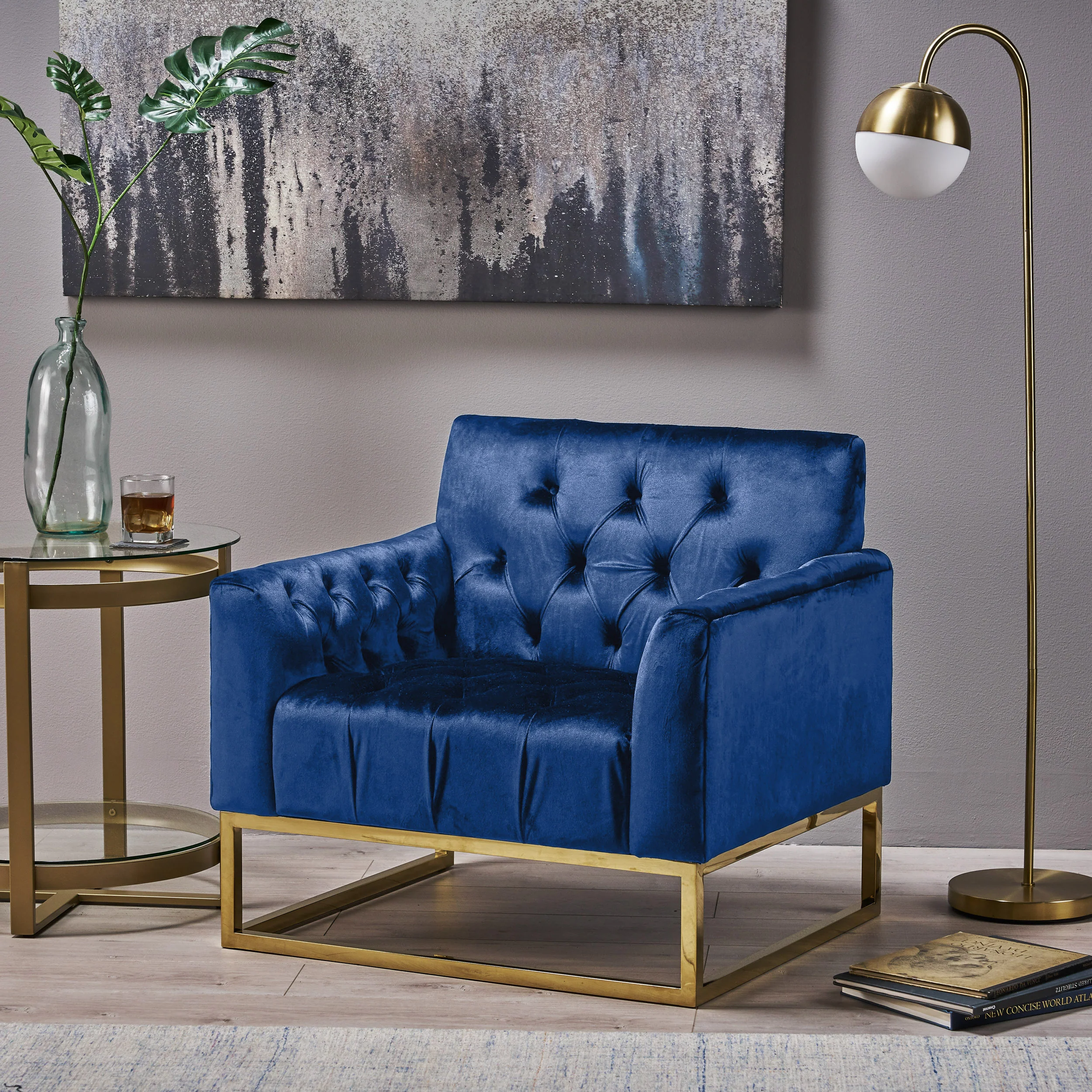 Doris Modern Glam Button Tufted Diamond Stitch Velvet Club Chair with Gold Frame - furnishings