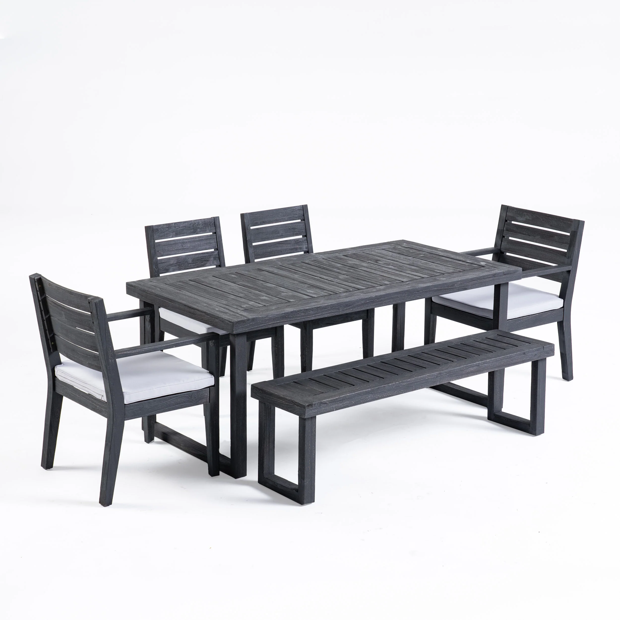 Eric Outdoor 6-Seater Acacia Wood Dining Set with Bench - furnishings
