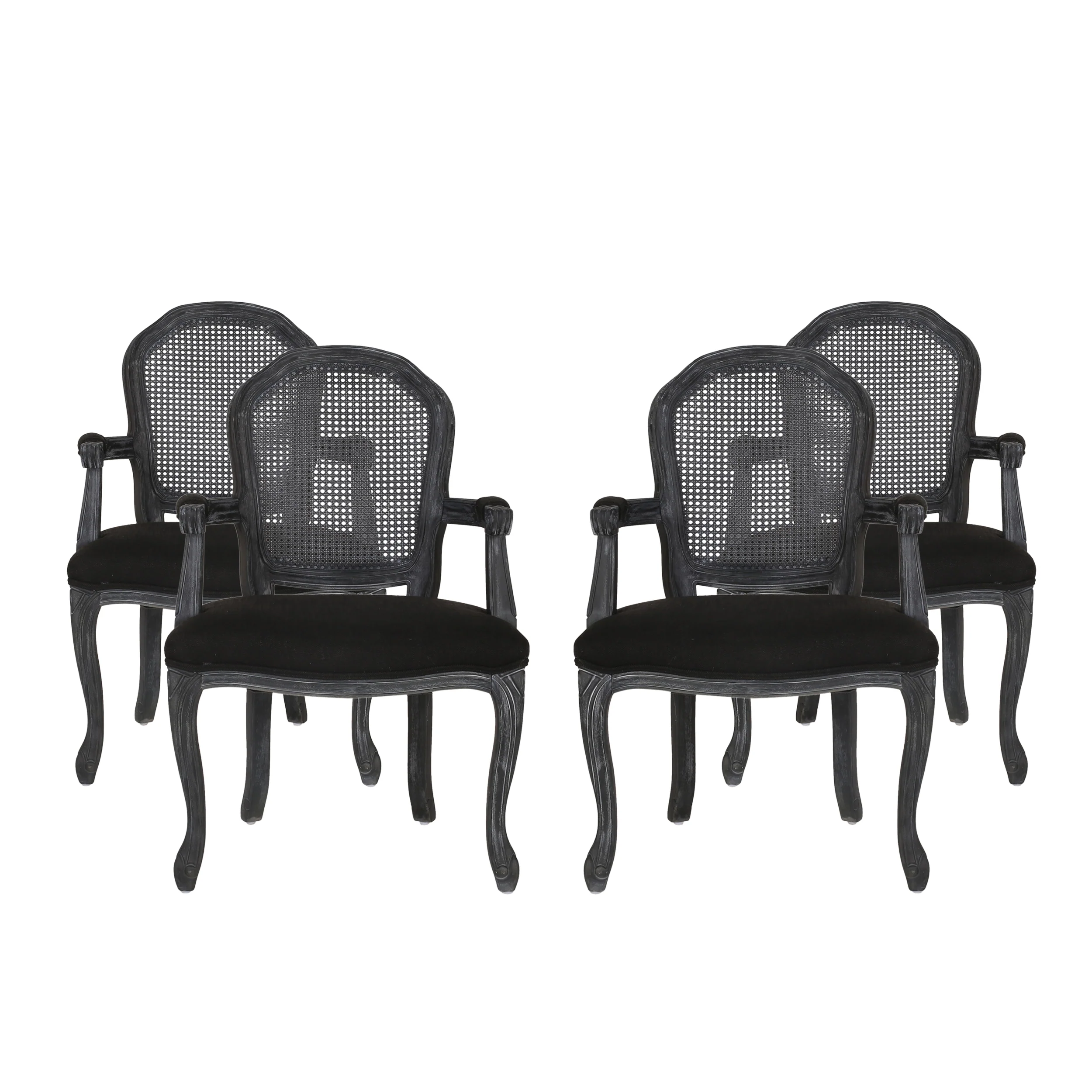 Mariette French Country Wood and Cane Upholstered Dining Chair, Set of 4 - furnishings