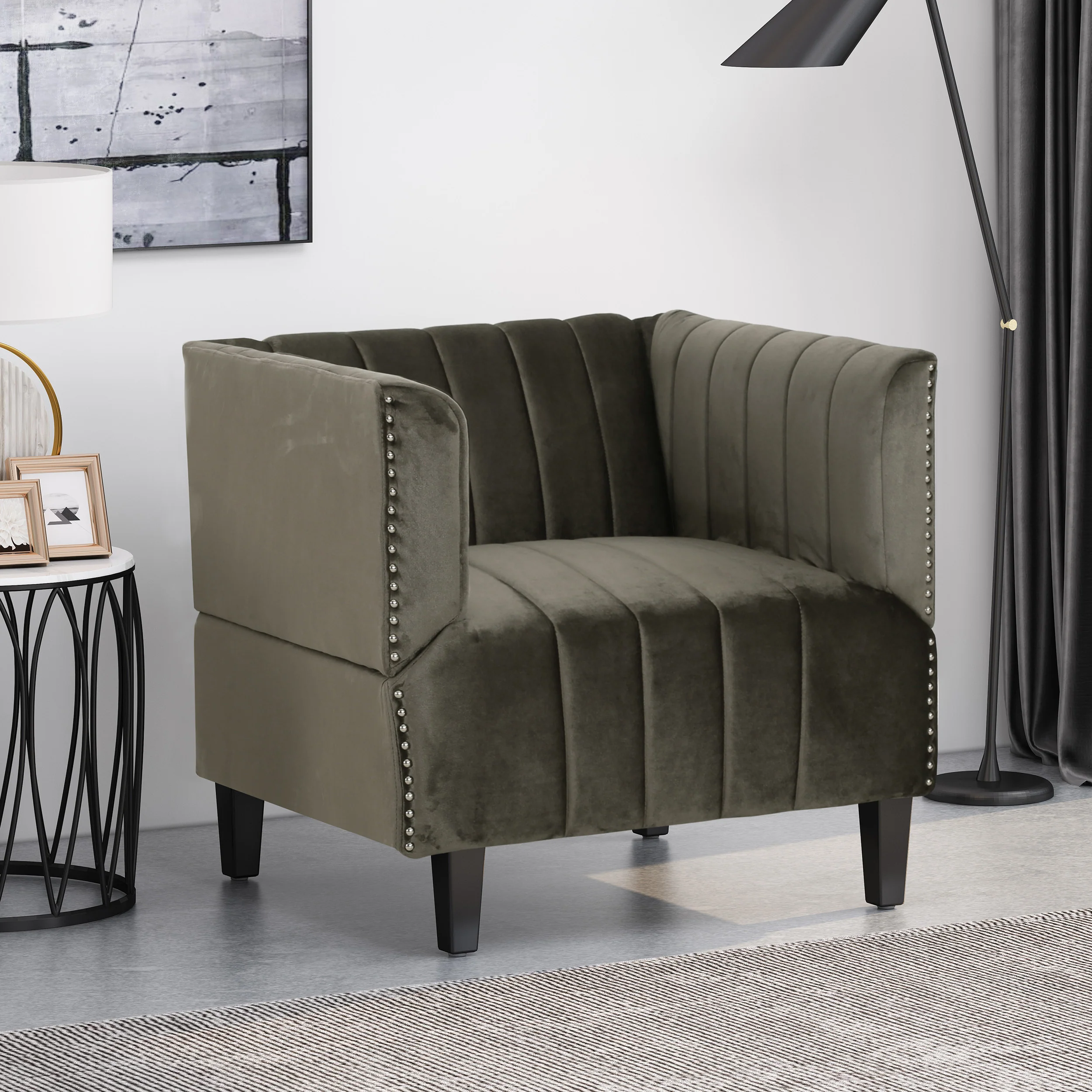 Masie Contemporary Channel Stitch Velvet Club Chair - furnishings