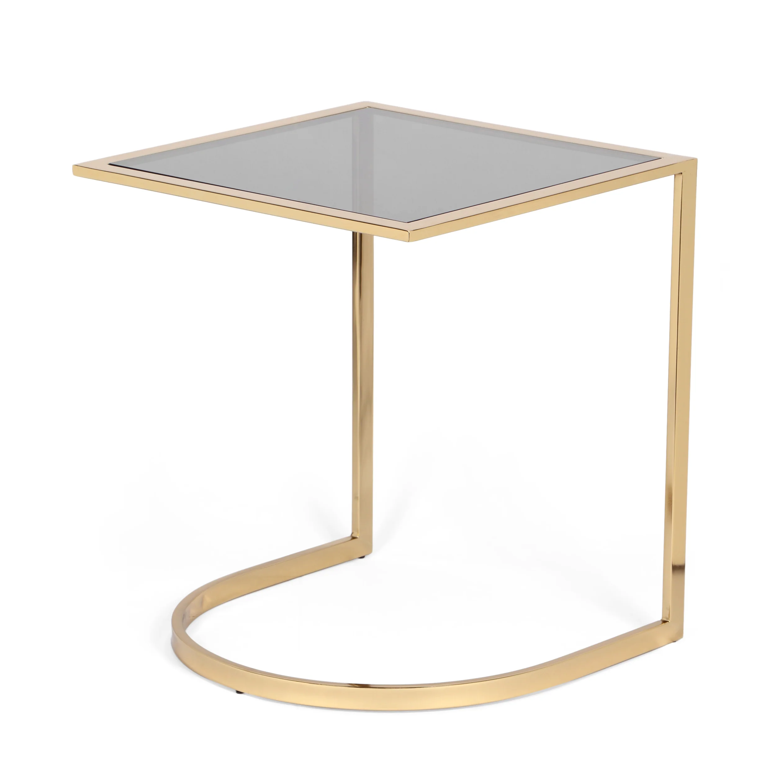 Corral Modern Glam Handcrafted Glass Top C-Shaped Side Table, Black and Brass - furnishings