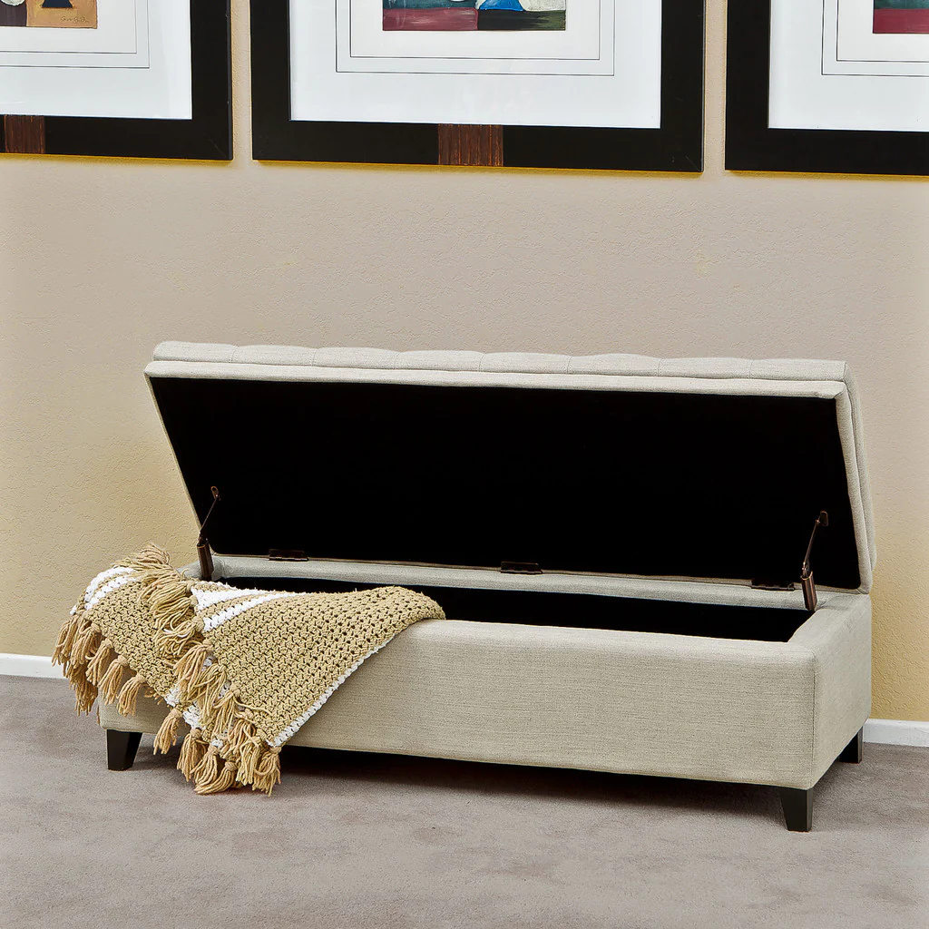 Sandford Contemporary Tufted Linen Storage Ottoman Bench - furnishings