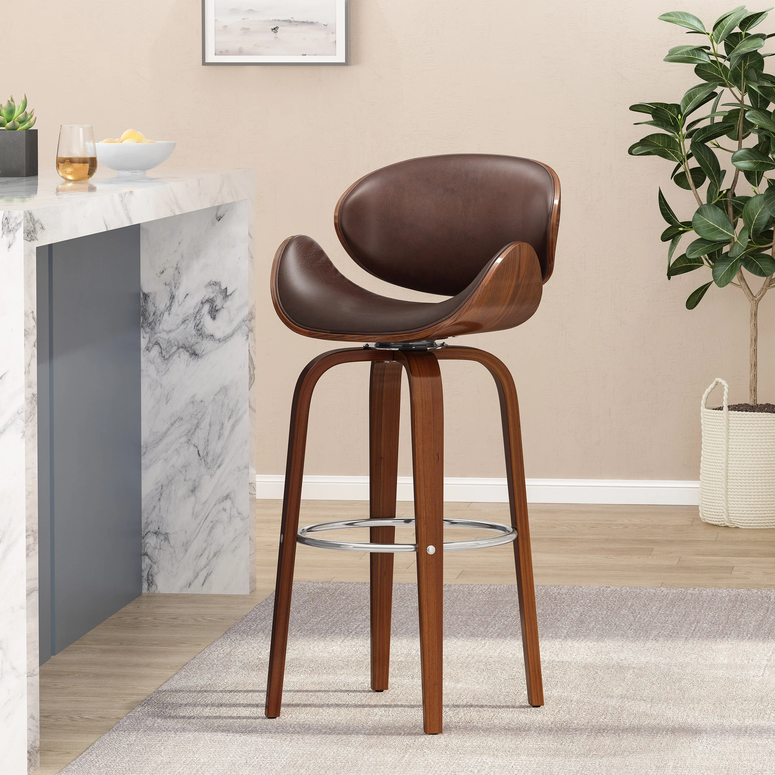 Candler Mid-Century Modern Upholstered Swivel Barstool - furnishings