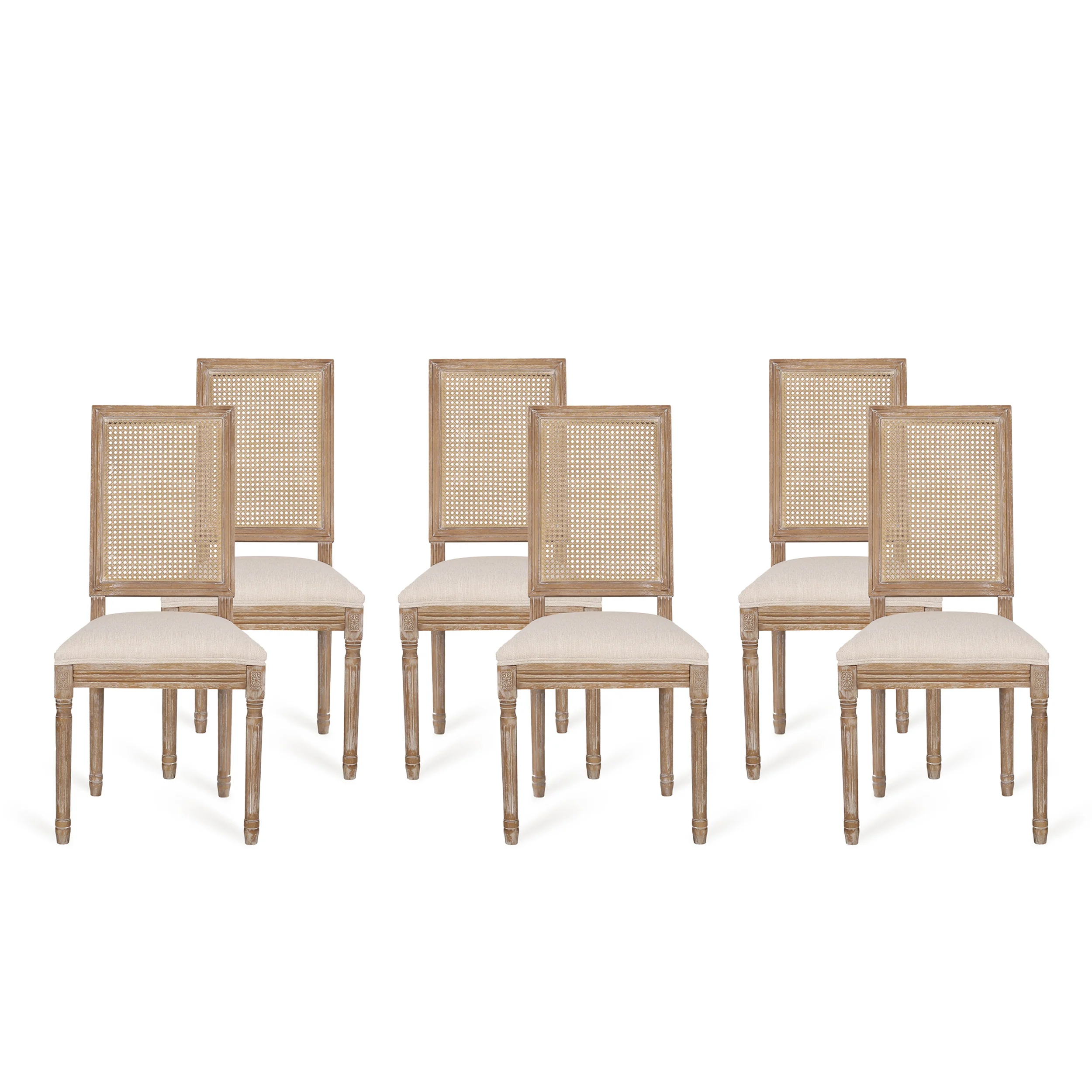 Brownell French Country Wood and Cane Upholstered Dining Chair (Set of 6) - furnishings