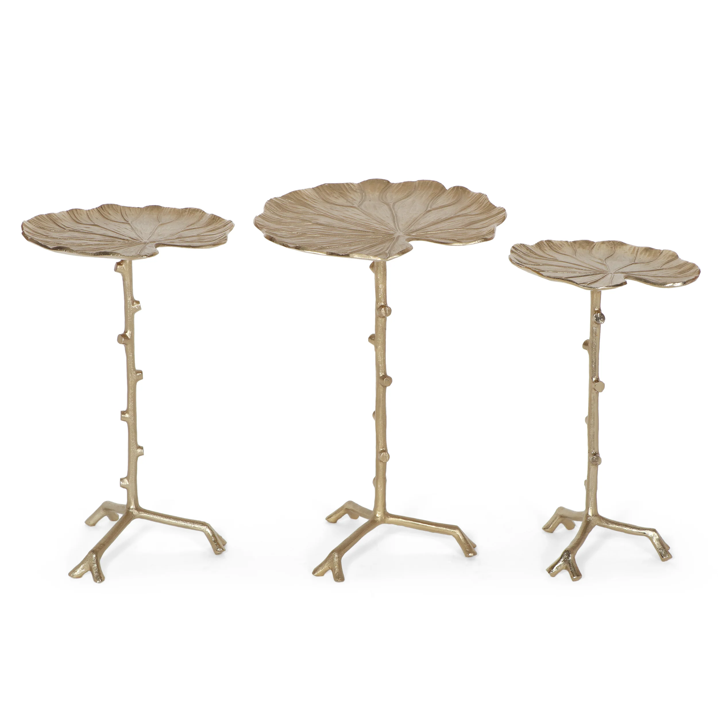 Malinta Boho Glam Handcrafted Aluminum Lily Pad Side Tables (Set of 3), Antique Gold - furnishings