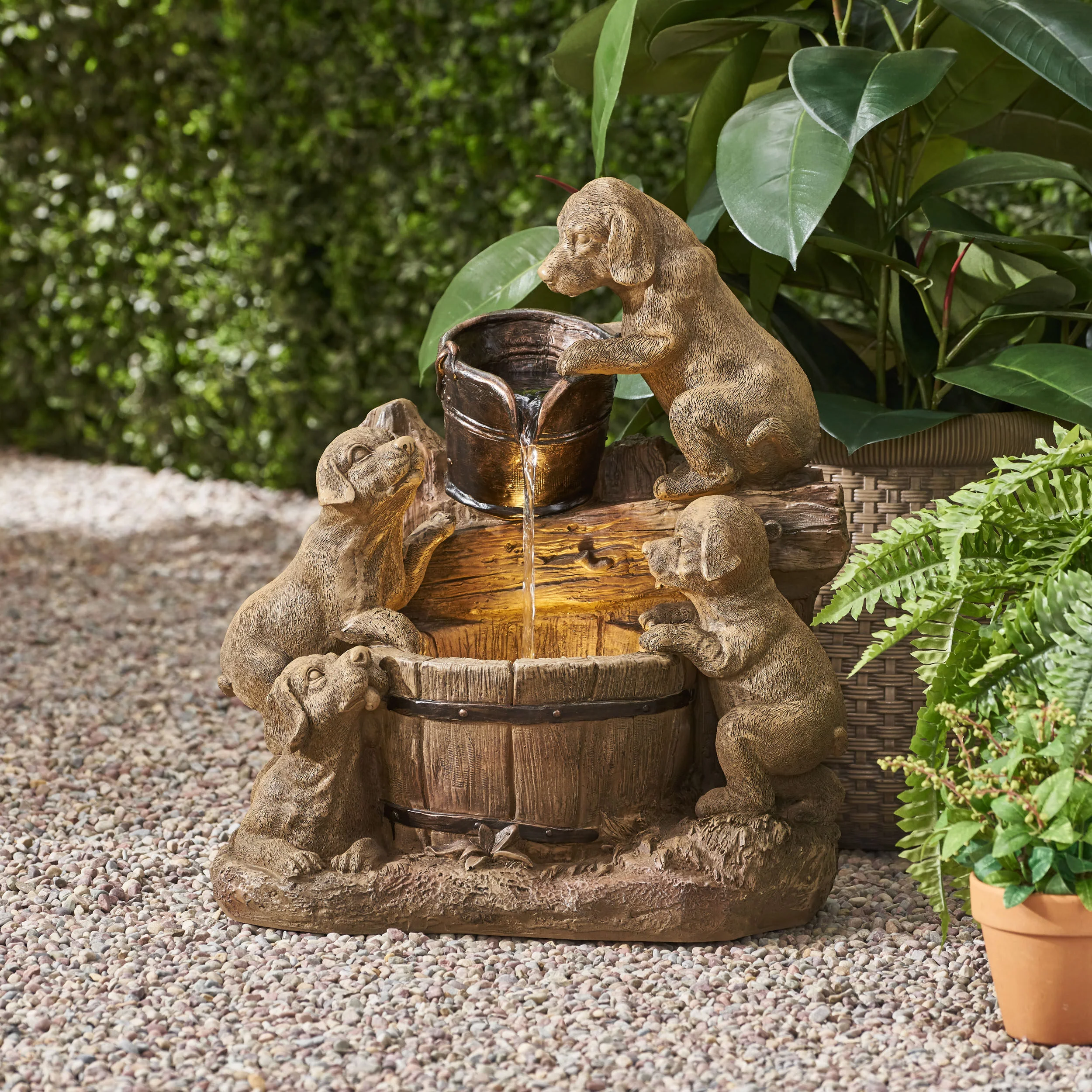 Tignall Outdoor Puppy Fountain, Light Brown - furnishings