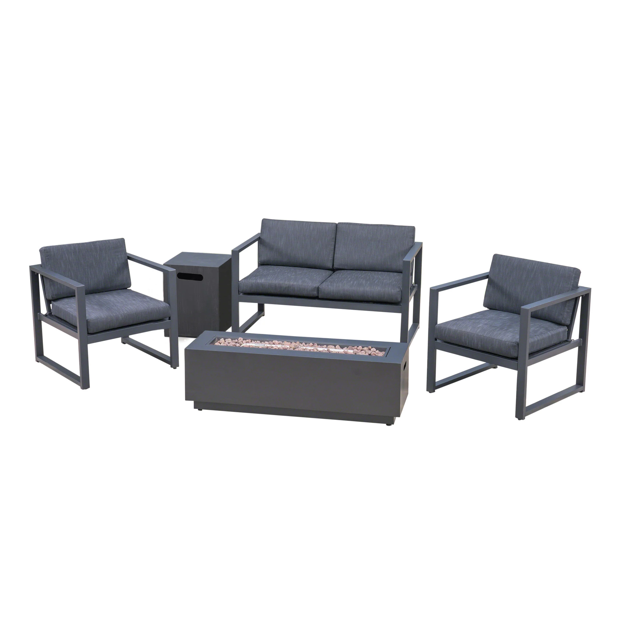 Wos Outdoor 4-Seater Aluminum Chat Set with Fire Pit - furnishings