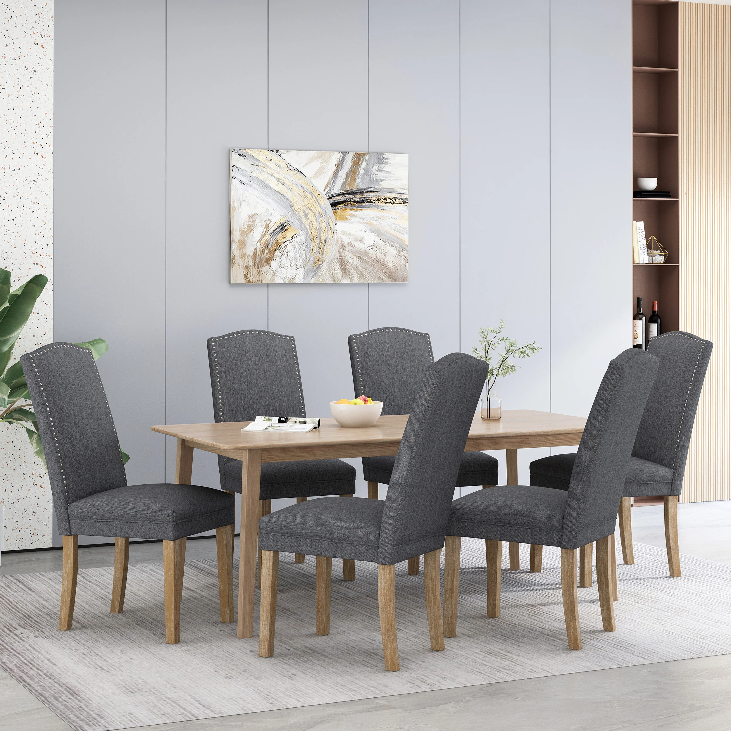 Geromin Contemporary Fabric Dining Chairs with Nailhead Trim, Set of 6 - furnishings