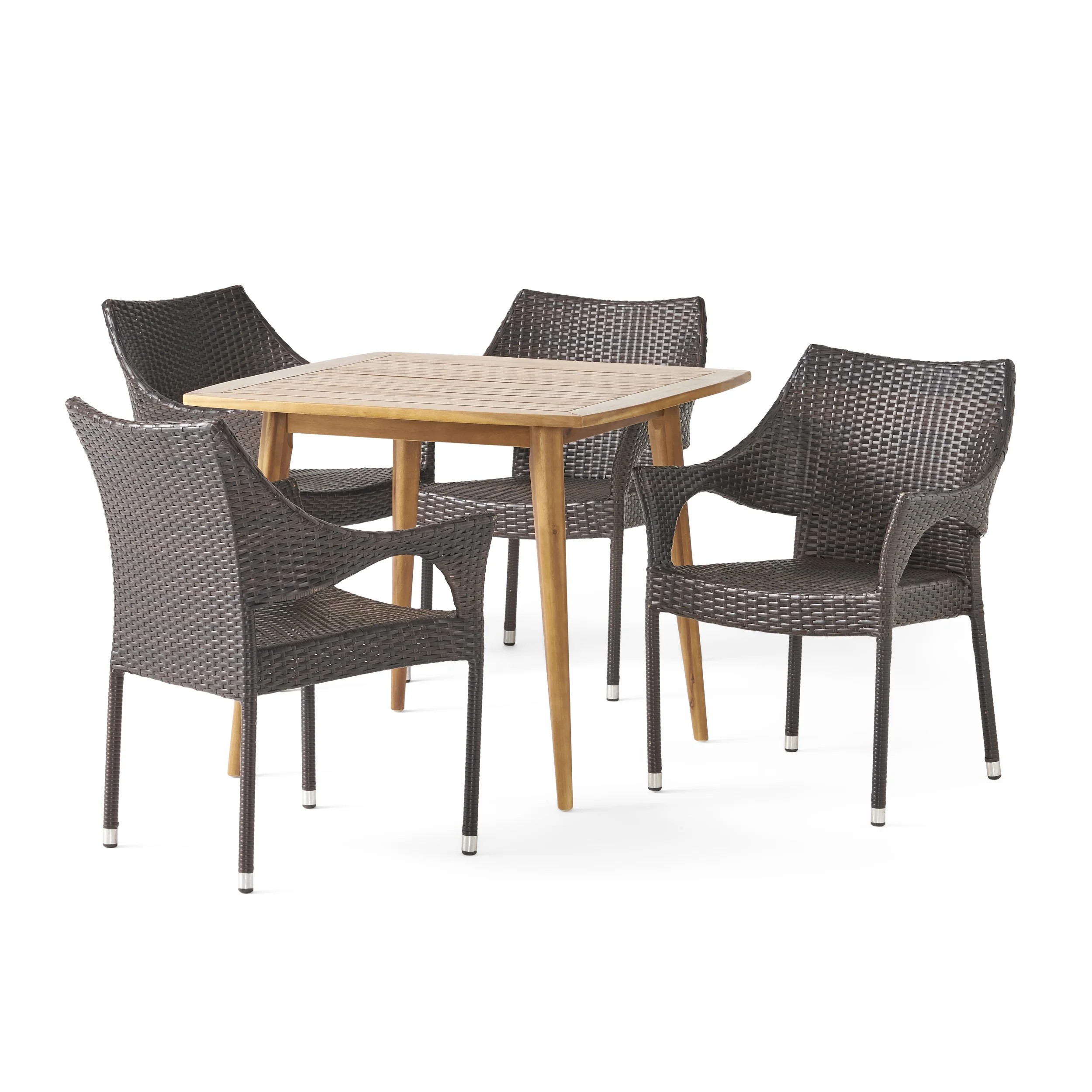Nash Outdoor 5 Piece Wood and Wicker Dining Set, Teak and Multi Brown - furnishings