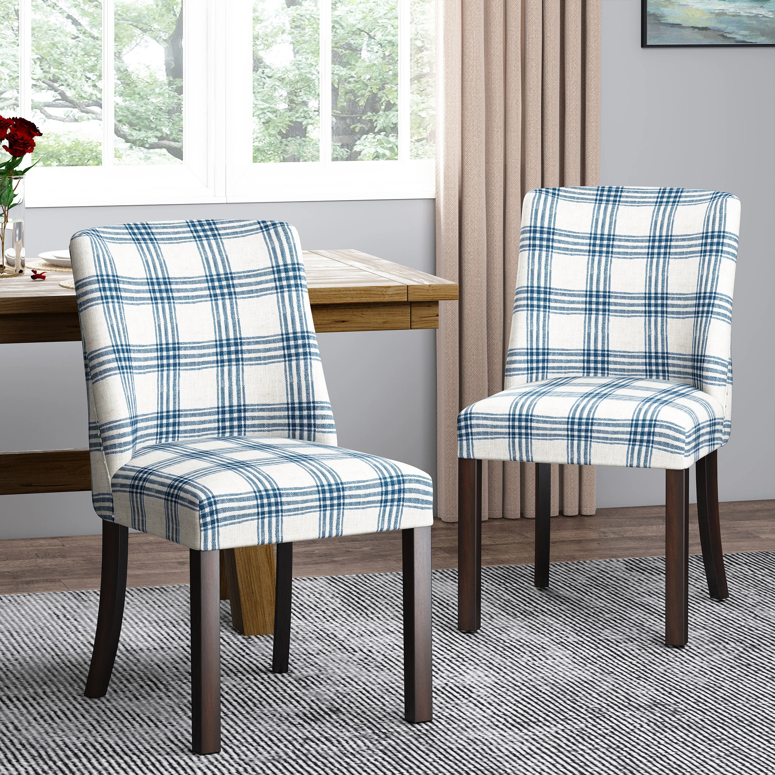 Rydel Contemporary Upholstered Plaid Dining Chairs, Set of 2 - furnishings