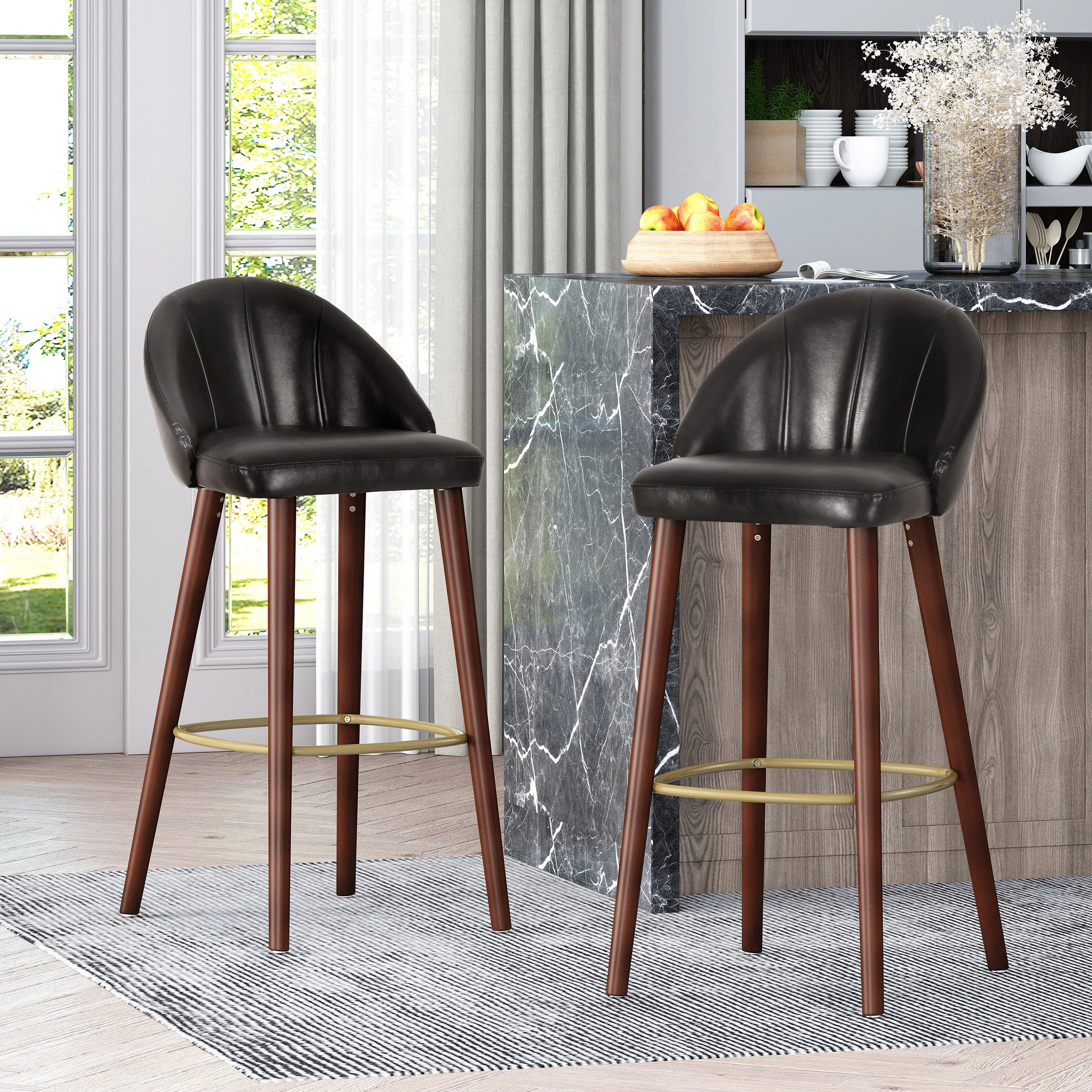 Lewiston Contemporary Channel Stitch Barstools, Set of 2 - furnishings