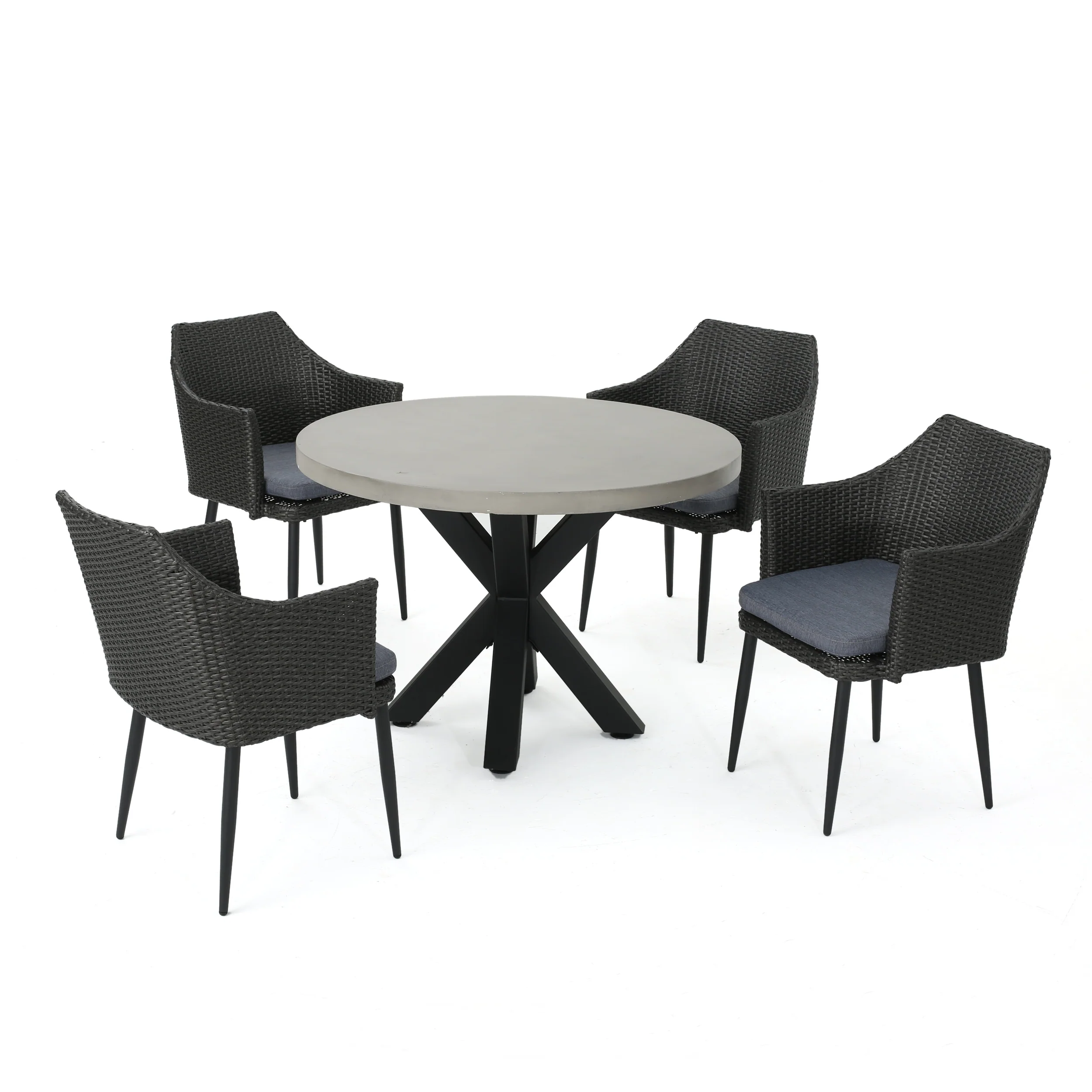 Nelson Outdoor Transitional 5 Piece Wicker Dining Set with Lightweight Concrete Table - furnishings