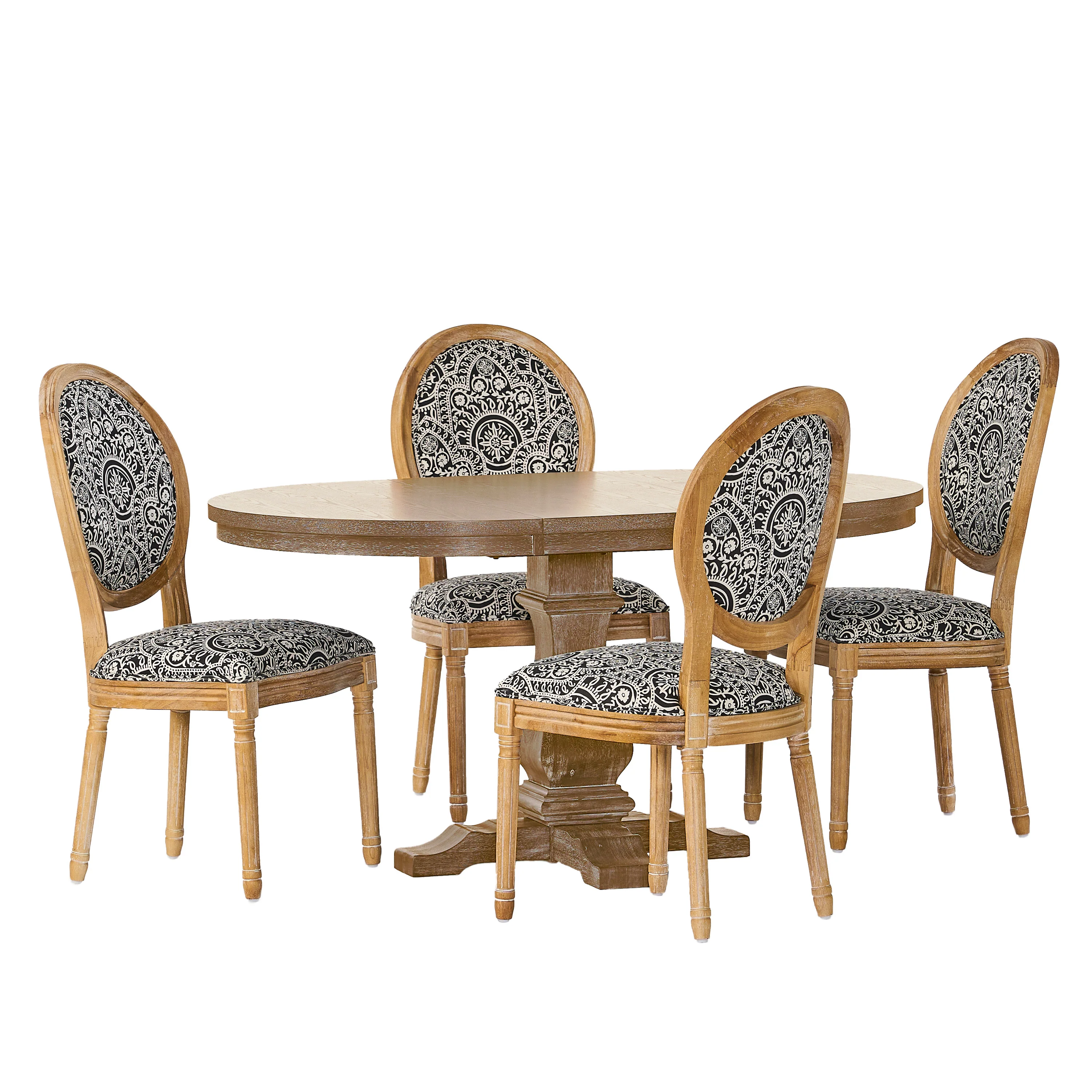 Naclerio French Country Fabric Upholstered Wood 5 Piece Dining Set - furnishings