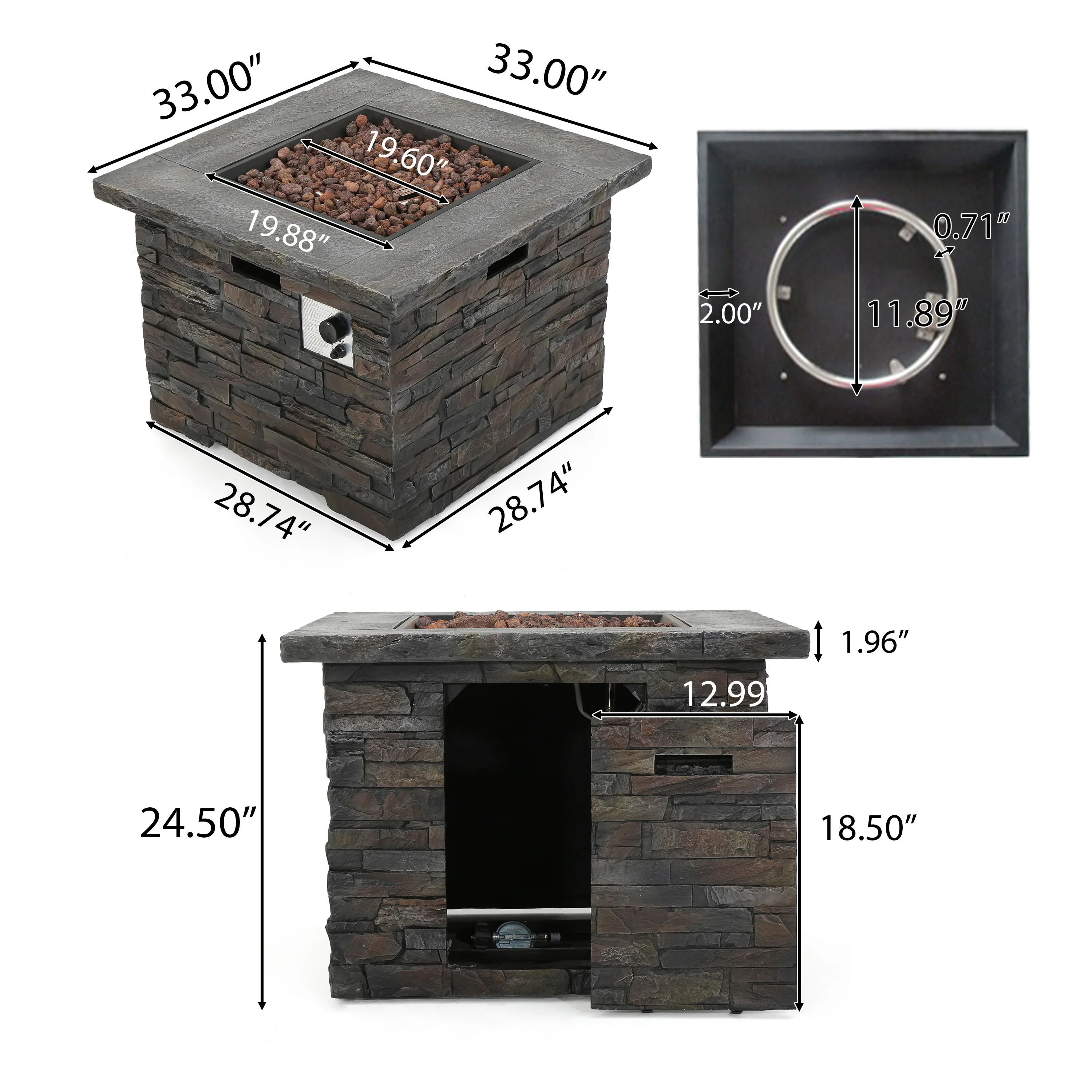 Stonecrest 40,000 BTU Propane Gas Firepit (Square) - furnishings