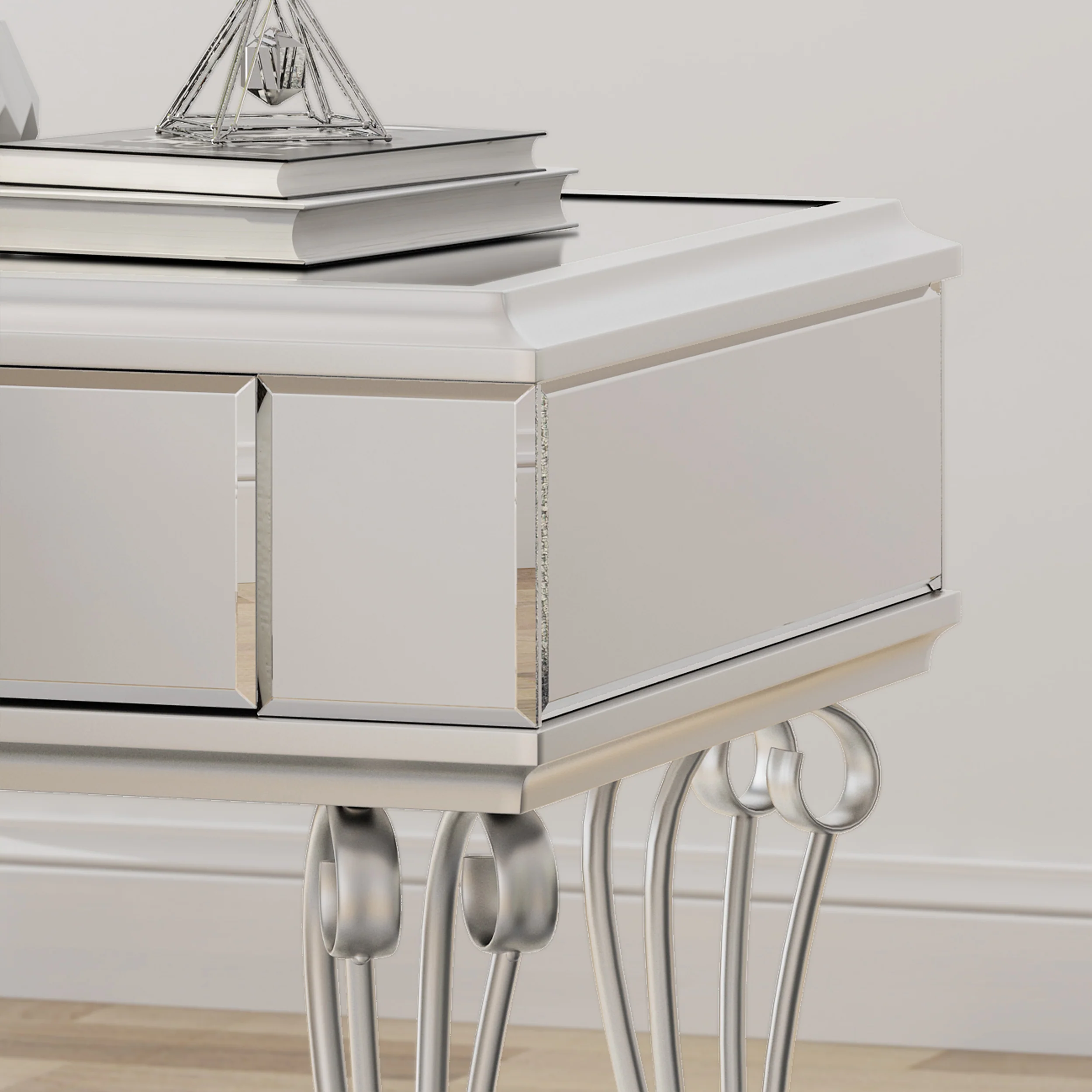 Mamie Modern Mirrored Accent Table with Drawer, Tempered Glass - furnishings