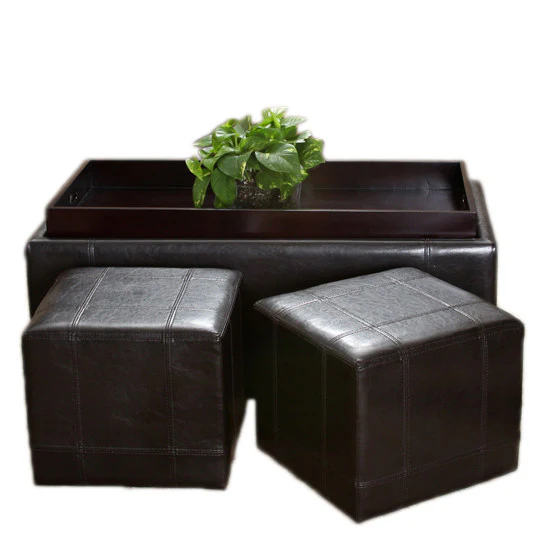 Five Brooks Espresso Brown Leather Ottoman Set (Set of 3) - furnishings