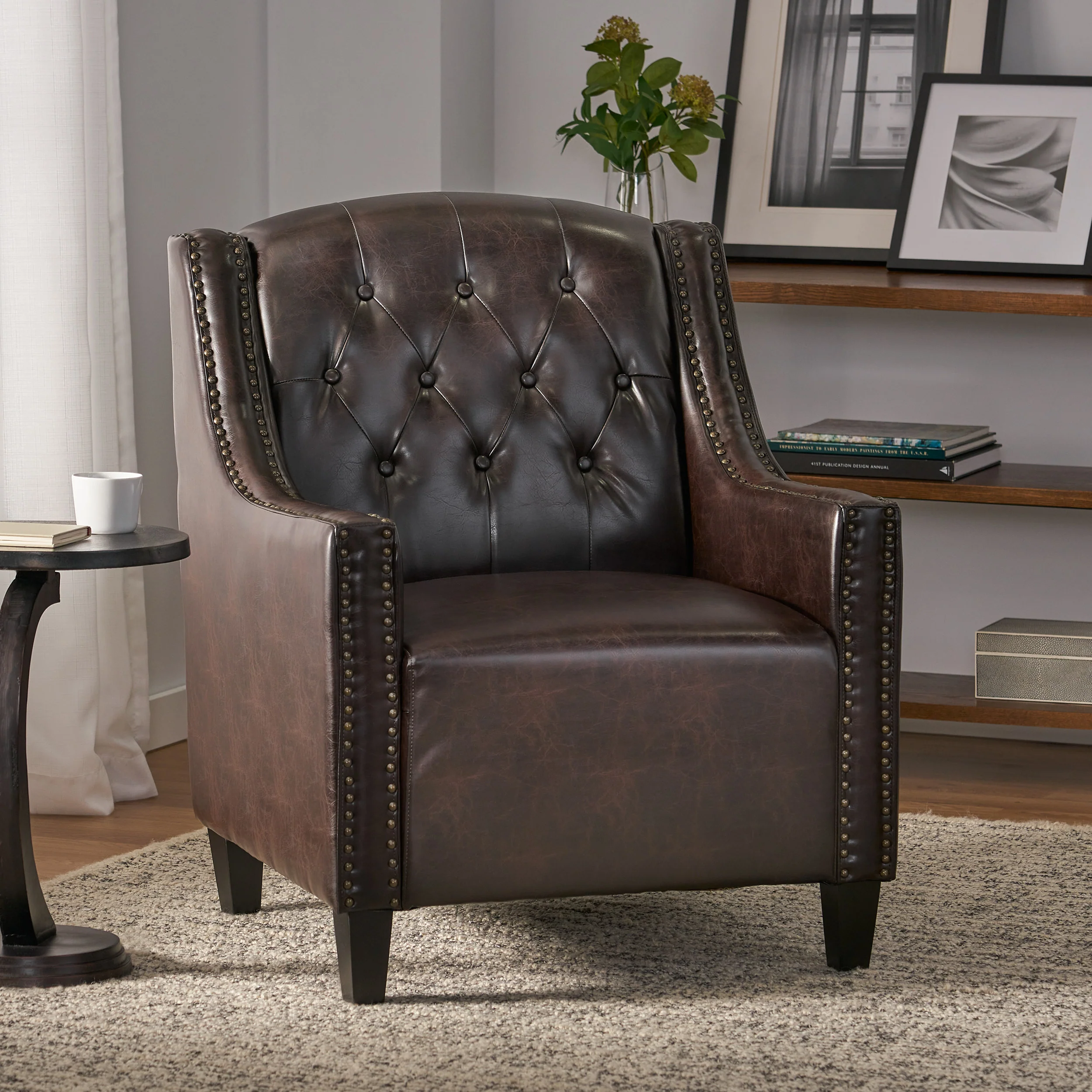 Nottingham Tufted Brown Leather Club Chair - furnishings