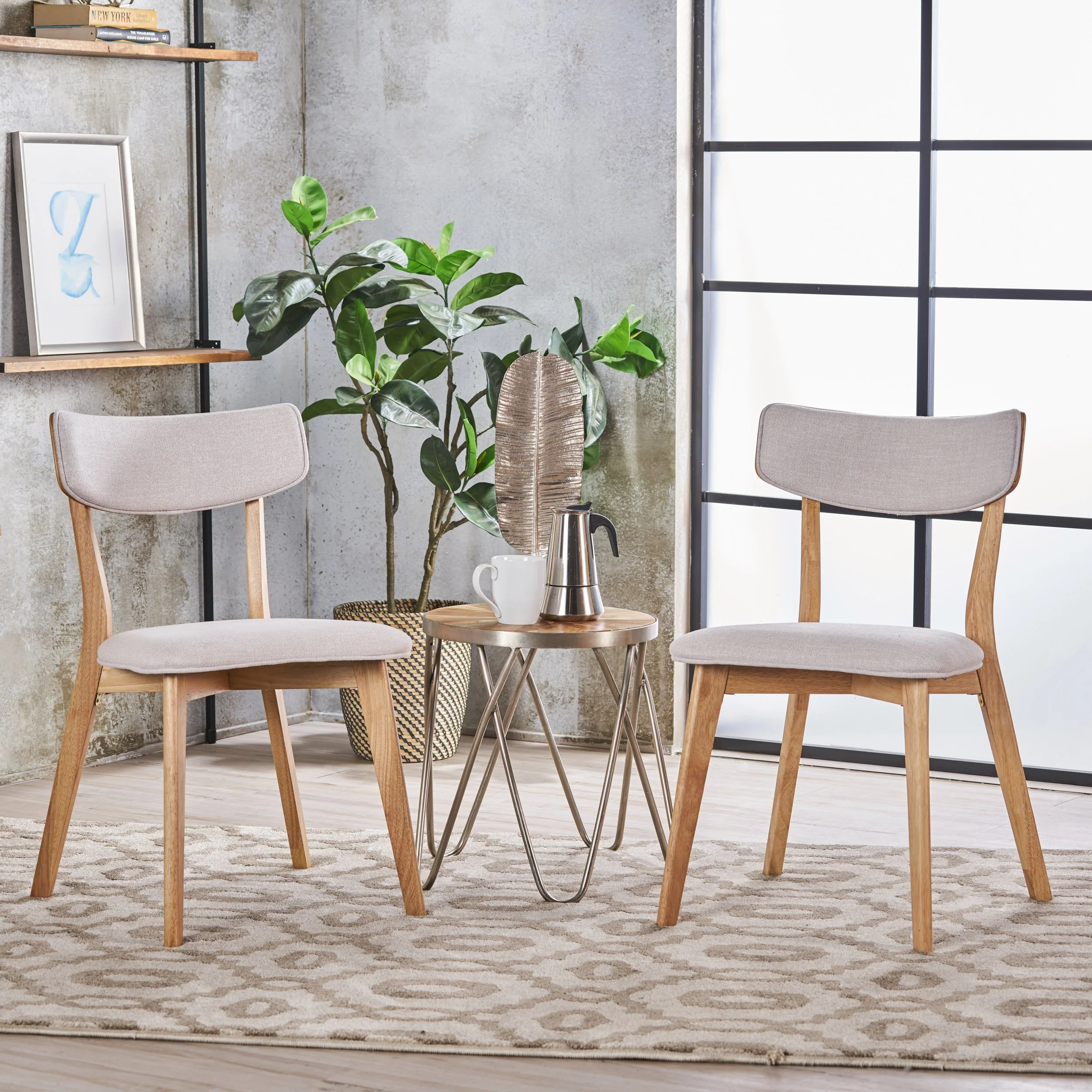 Turat Mid Century Fabric Dining Chairs with Natural Oak Finish(Set of 2) - furnishings