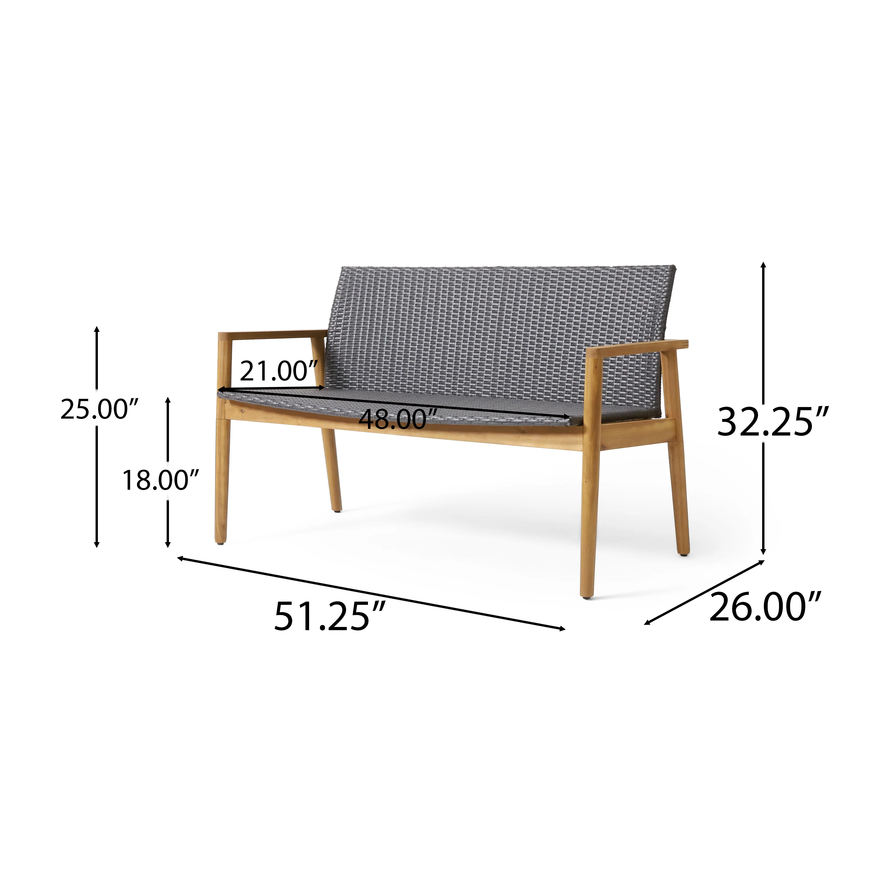 Alamosa Outdoor Wicker and Acacia Wood Loveseat, Gray and Teak - furnishings